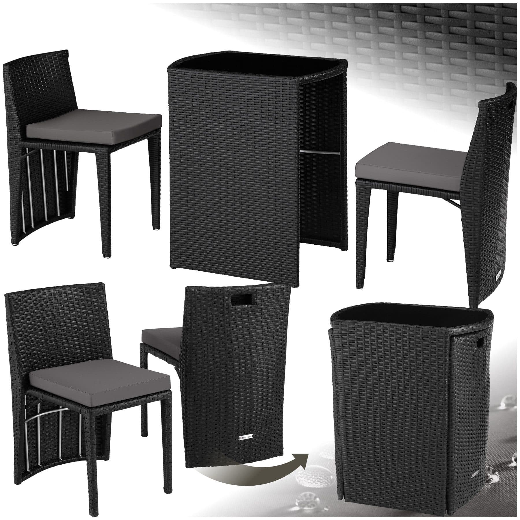 tectake Sitzgruppe Aluminium Rattan 3-tlg. Schwarz mit Kissen - Bild 2