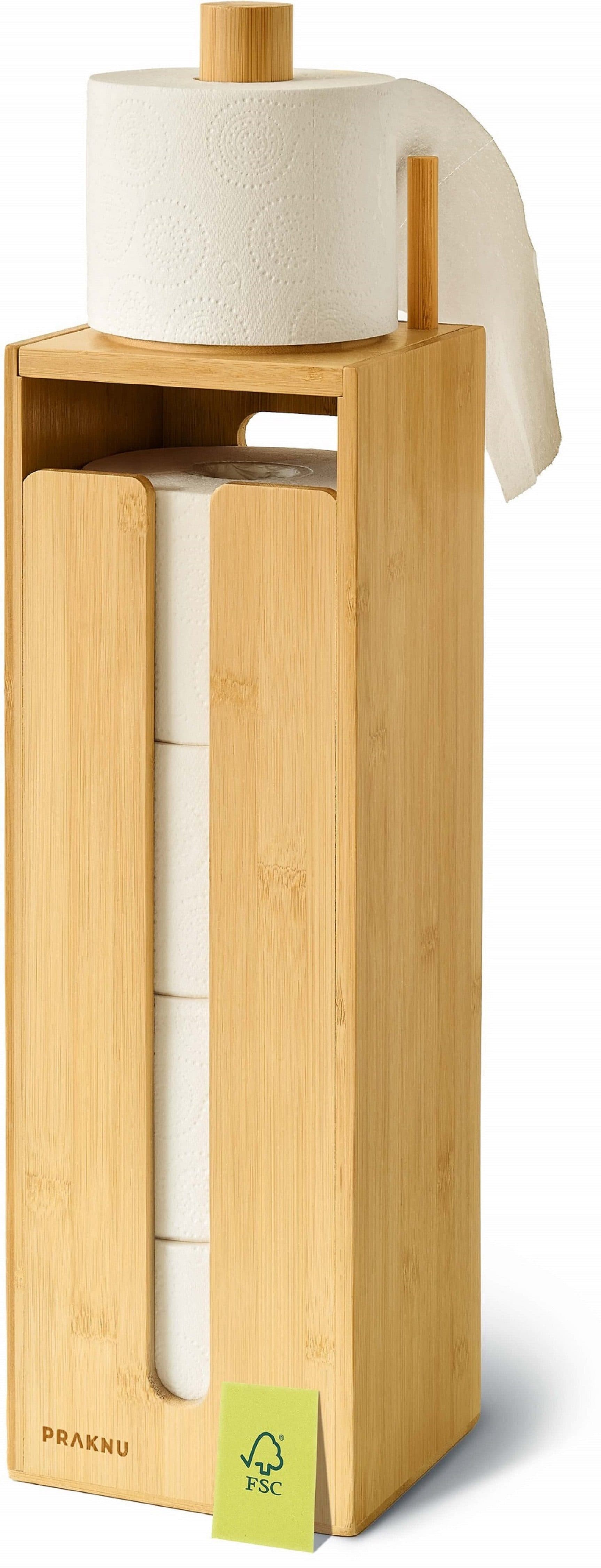 Praknu Bambus Toilettenpapierhalter Stehend mit Magnetdeckel - Bild 2