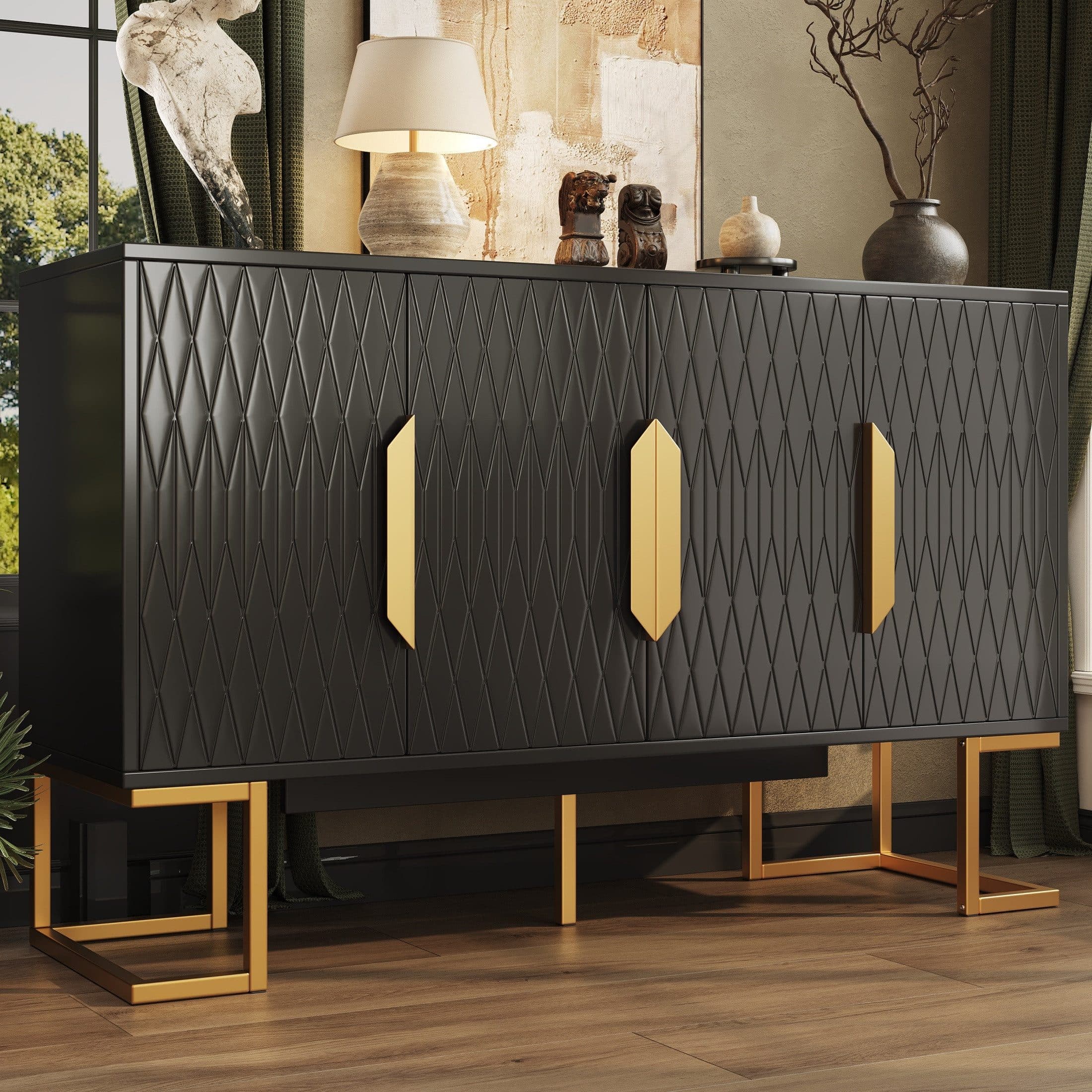 autolock Sideboard 4 Türen Blau/Schwarz Höhenverstellbare Regale - Bild 2