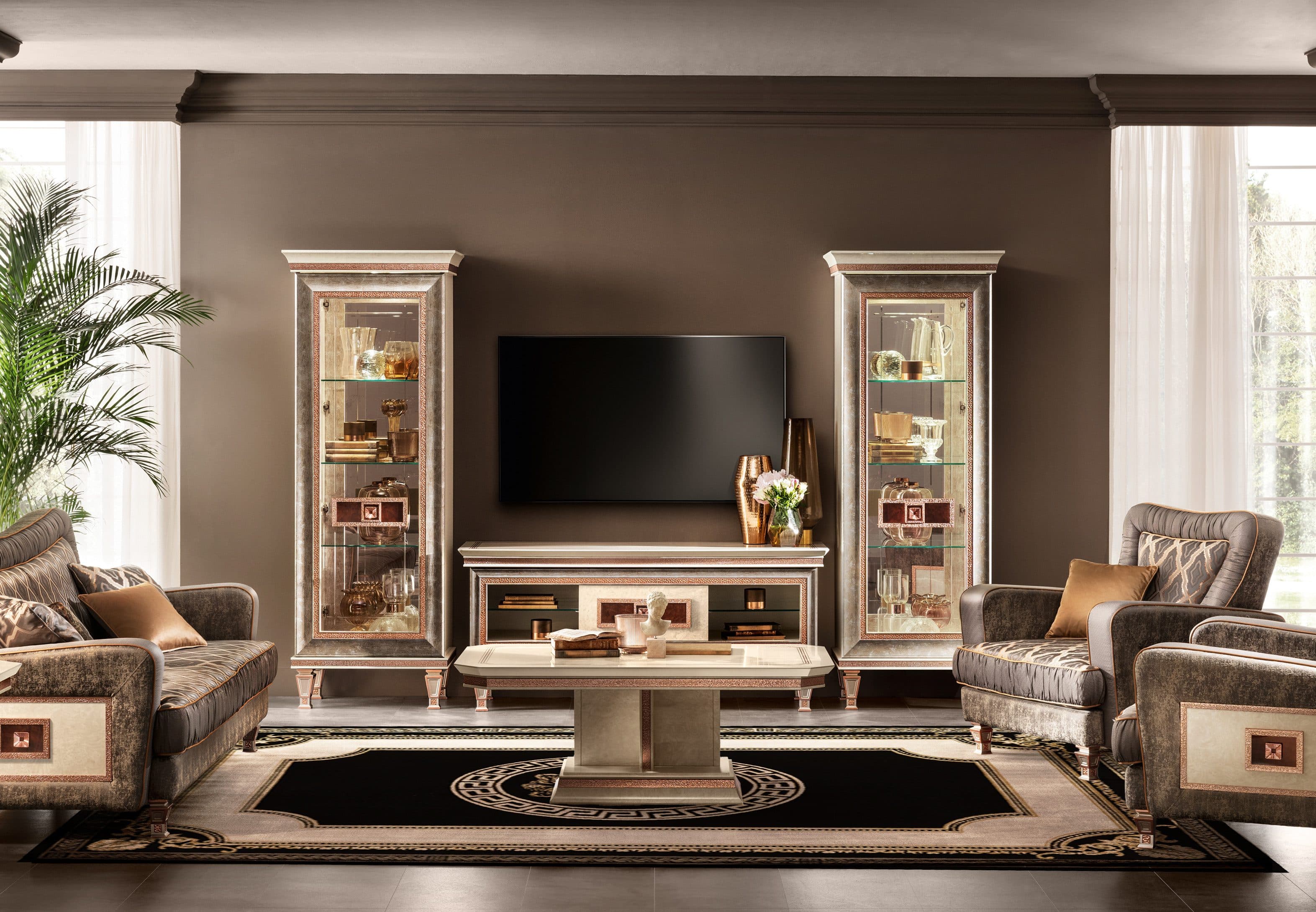Belle Arti Luxus Teppich Läufer Löwen Motiv Schwarz Gold Kurzflor Viskose