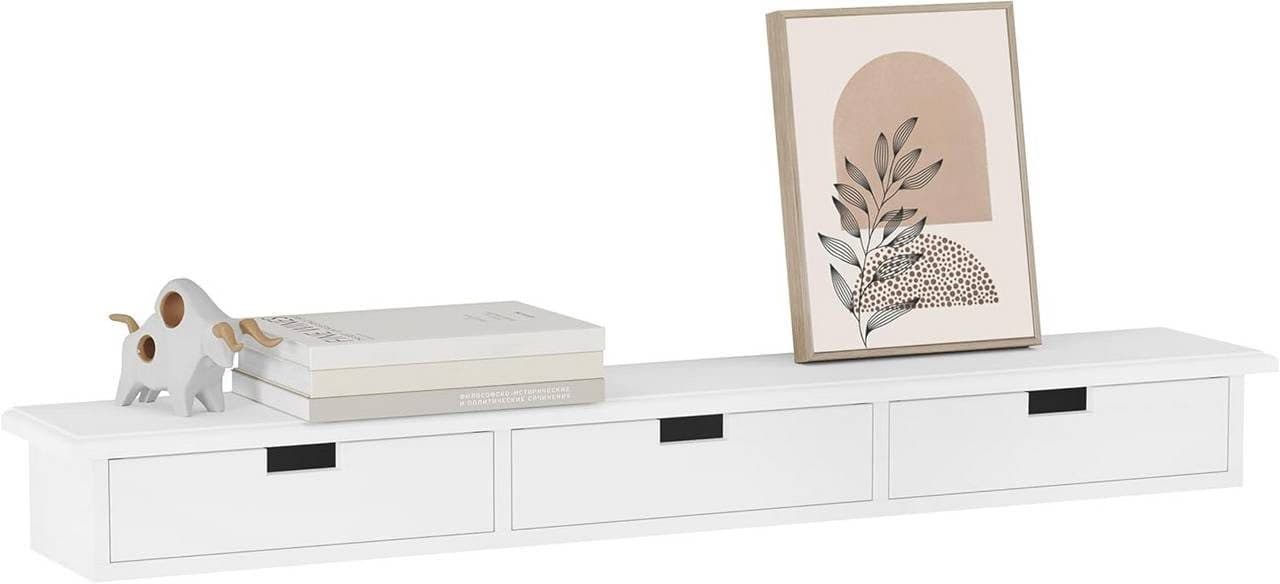 Woltu Wandregal mit 3 Schubladen Weiß Modern - Bild 2