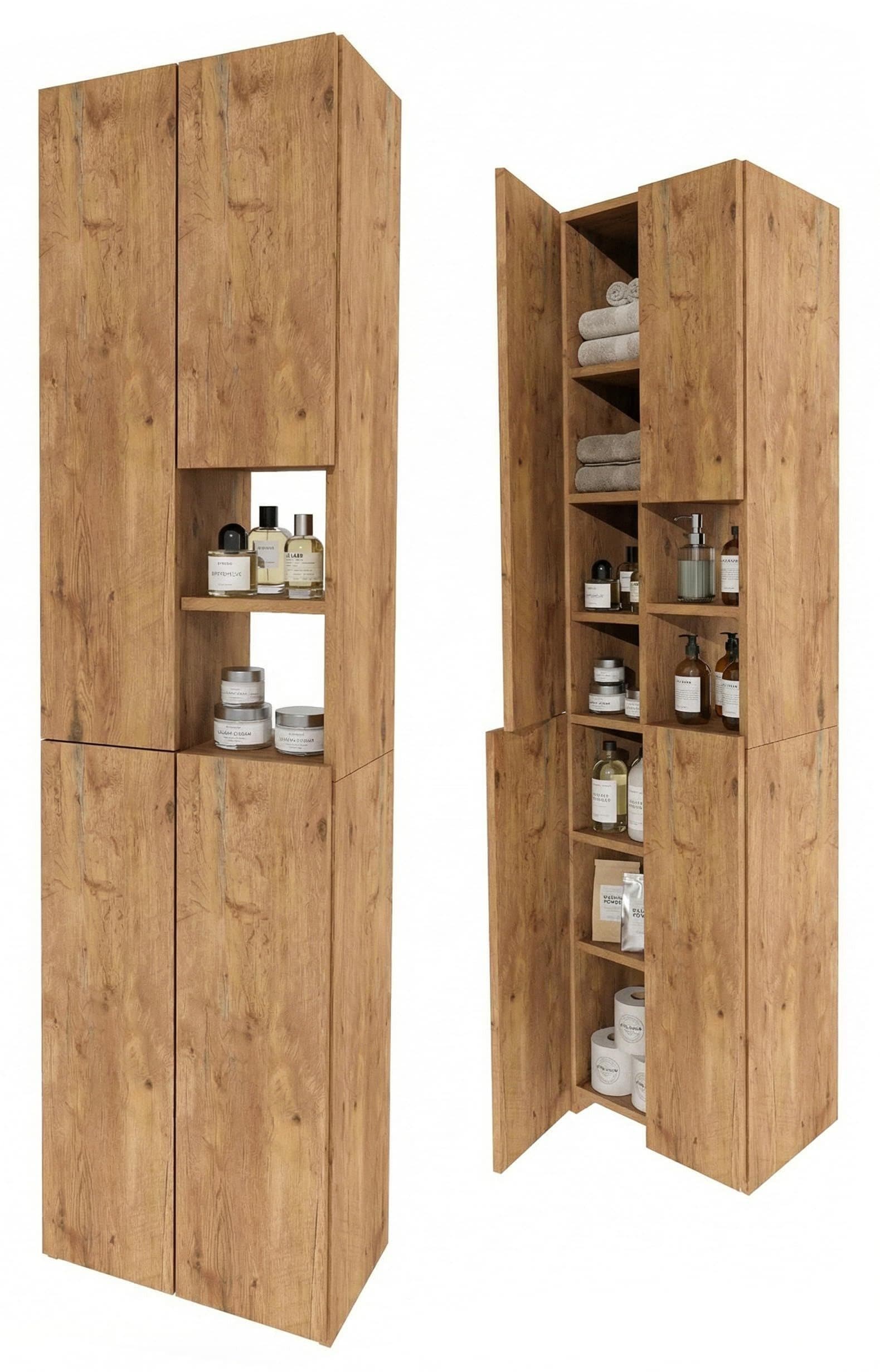 TREND WERK Hochschrank Badschrank schmal stehend Holzoptik - Bild 2