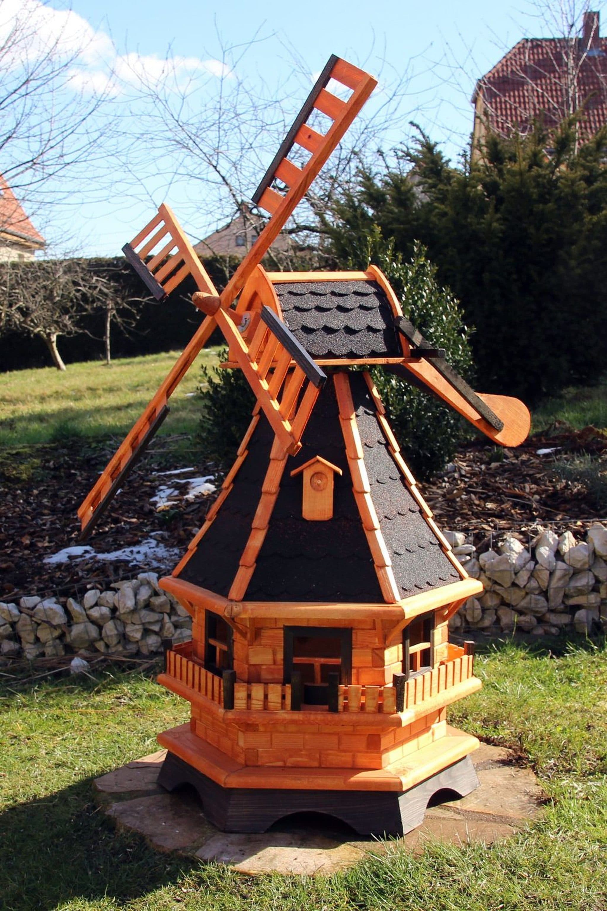 Holzdekoladen Deko-Windrad XL Gartenwindmühle Solar & Dachgauben