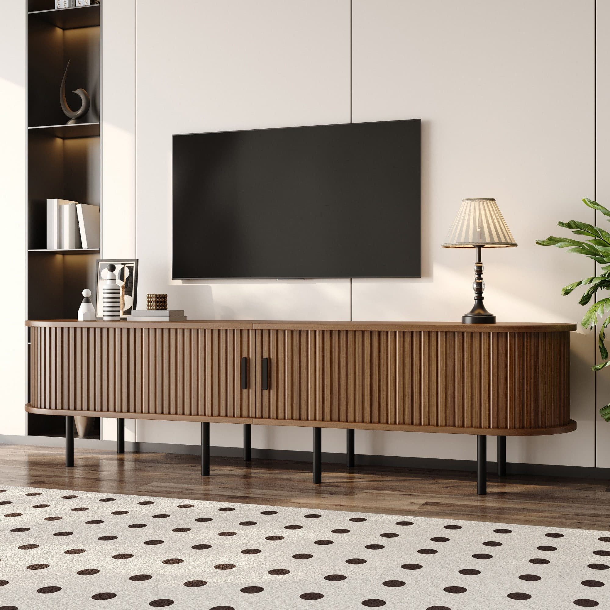 Merax Lowboard TV-Schrank Walnuss Holzoptik Rillenoptik - Bild 2