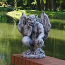 Gartenfigur Gargoyle Statue mit Flügeln Grau Frostsicher Bild 2