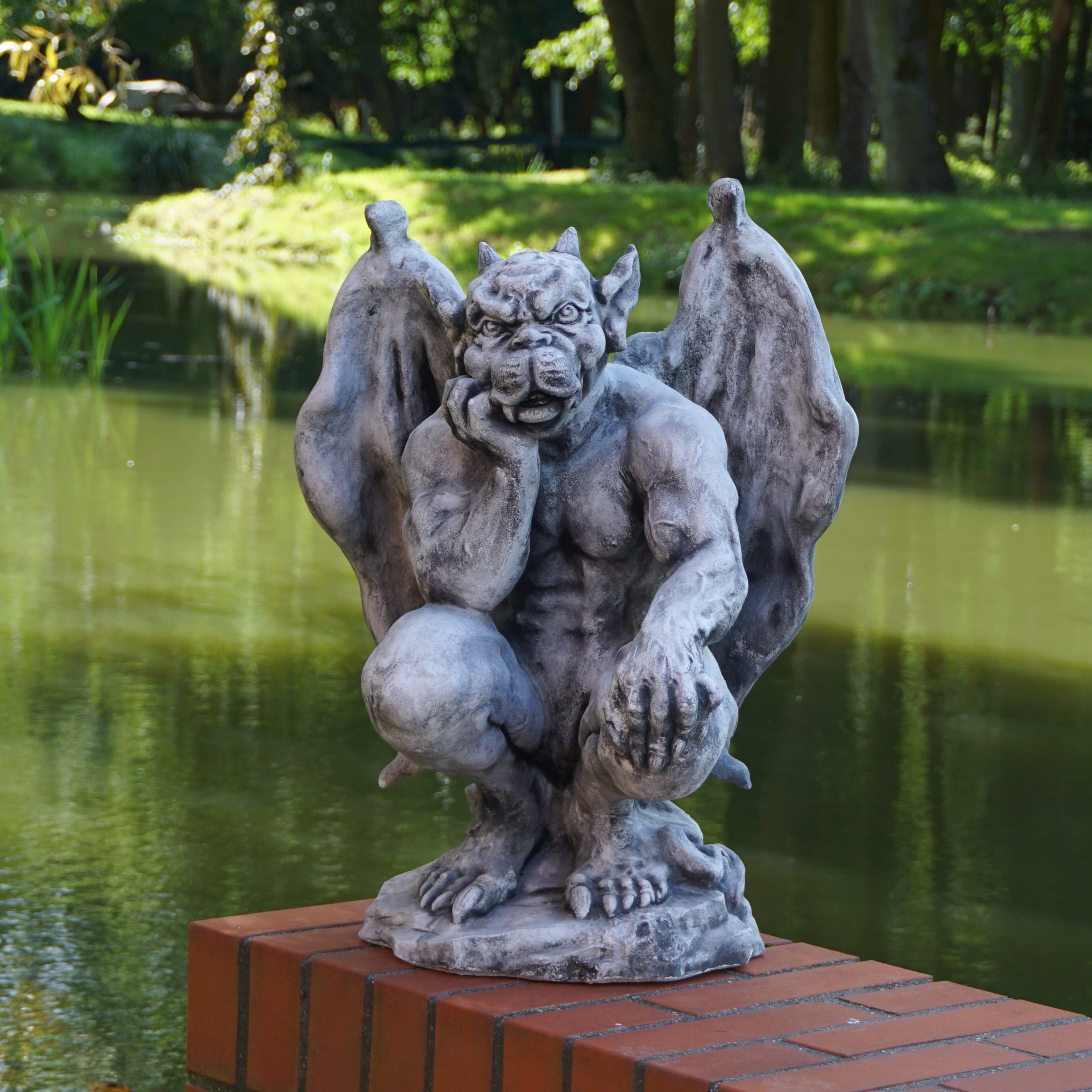 Gartenfigur Gargoyle Statue mit Flügeln Grau Frostsicher - Bild 2