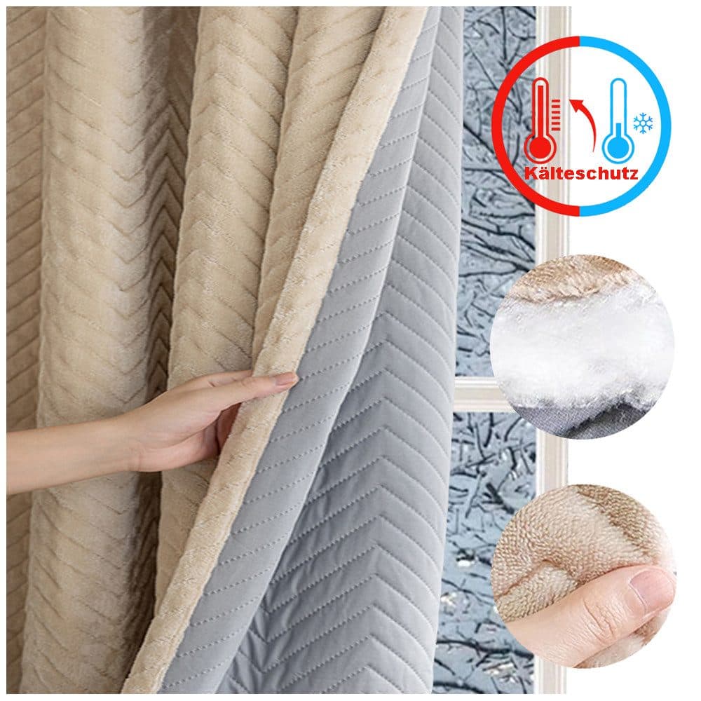 Rosnek Verdunkelungsvorhang Beige 2er Set Thermovorhang Flanell - Bild 2