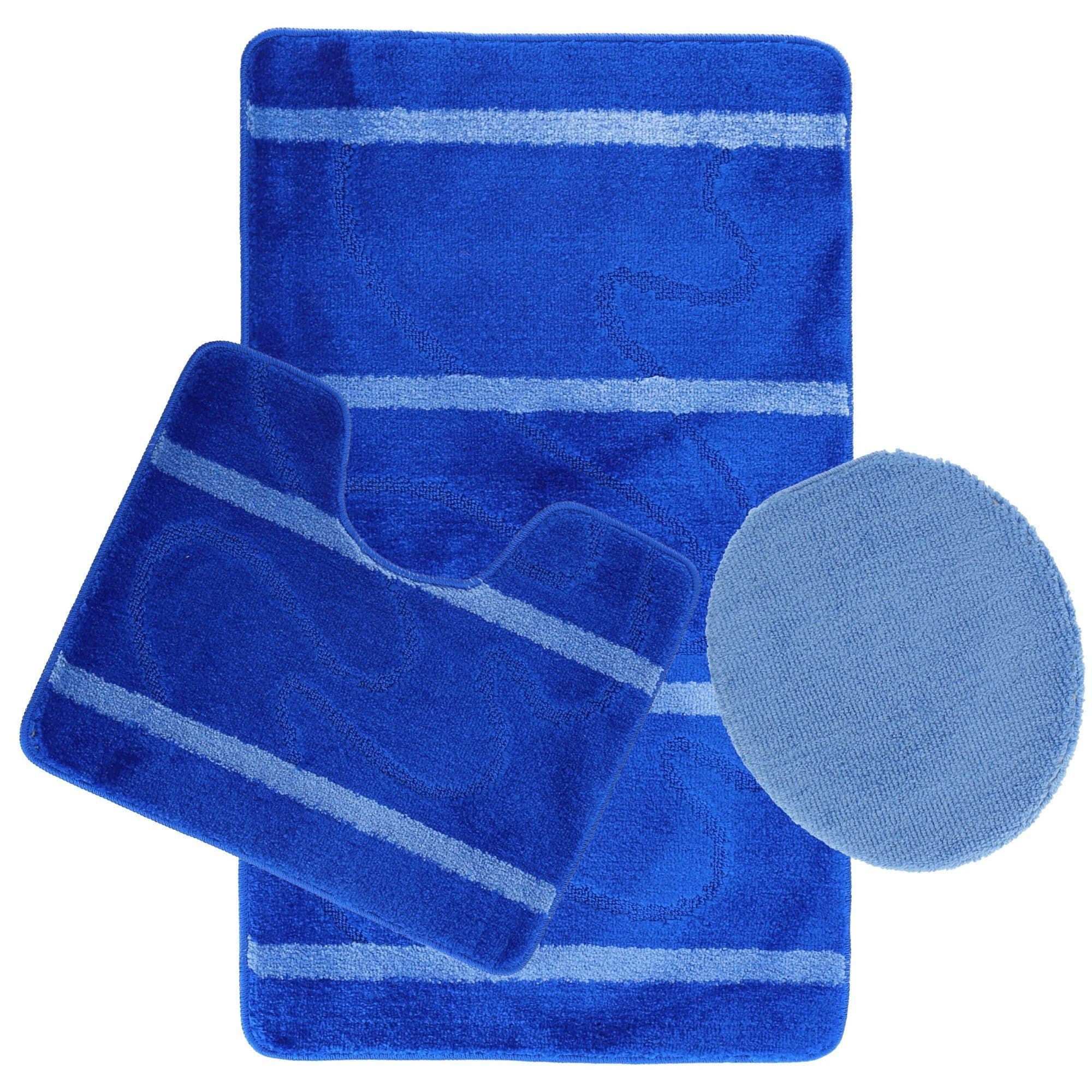 Almina Badematte 3-Teilig Set Blau Streifenmuster Rutschfest - Bild 2