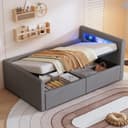 OKWISH Kinderbett Polsterbett Stauraumbett LED-Licht USB-Ladeanschluss Bild 2