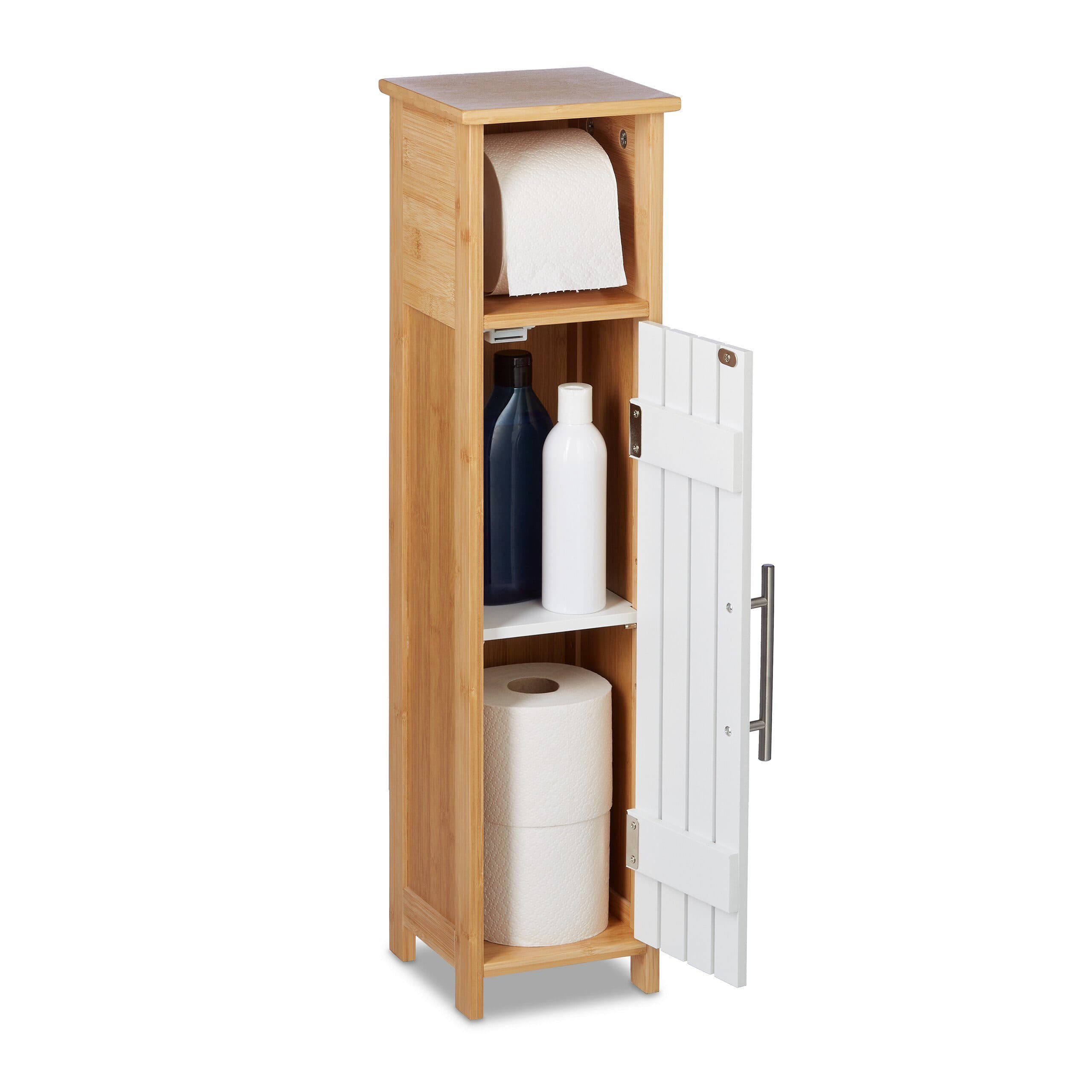 relaxdays Toilettenpapierhalter stehend Holzoptik Weiß/Bambus - Bild 2