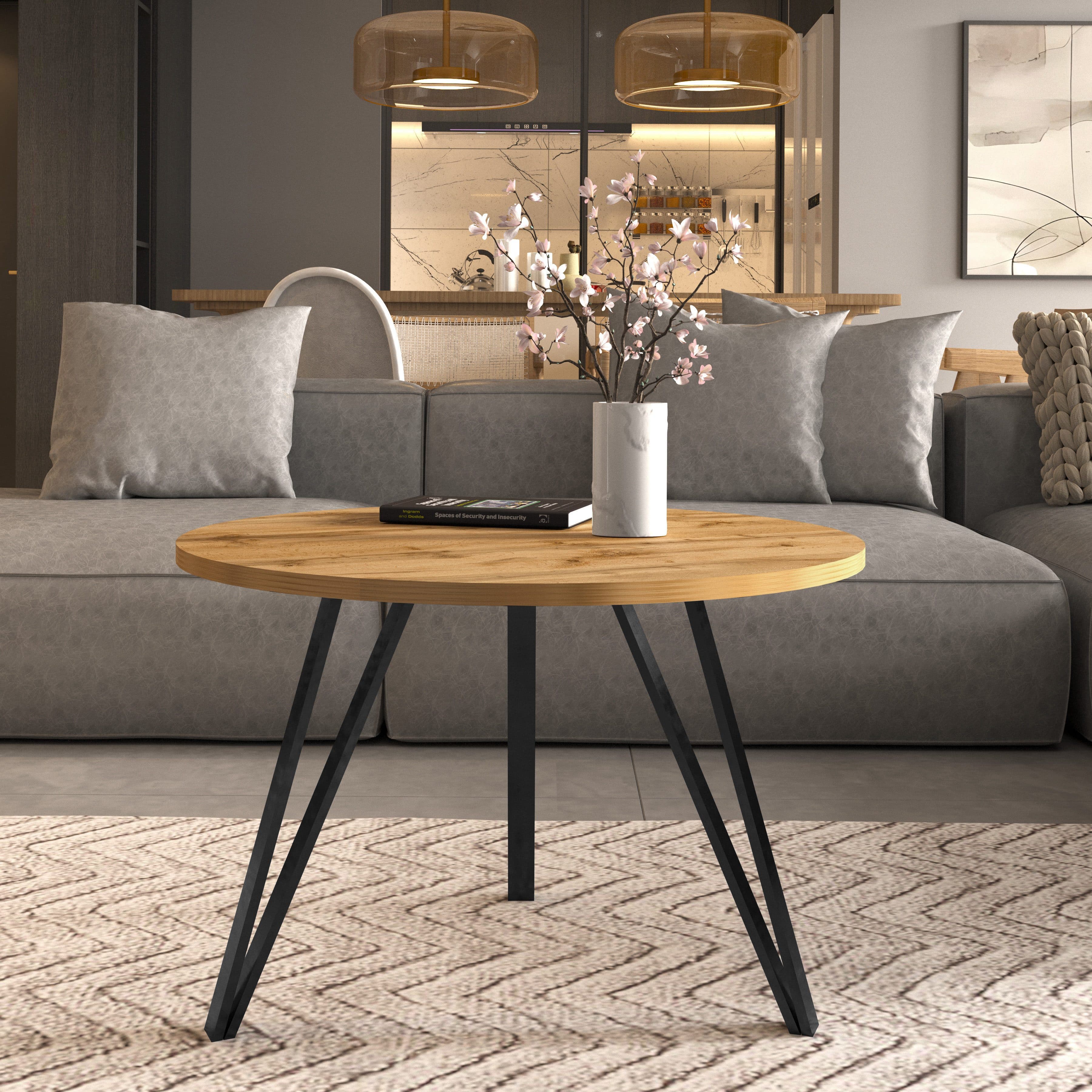 Design Möbel Runder Couchtisch Modern Beige Metallgestell - Bild 2