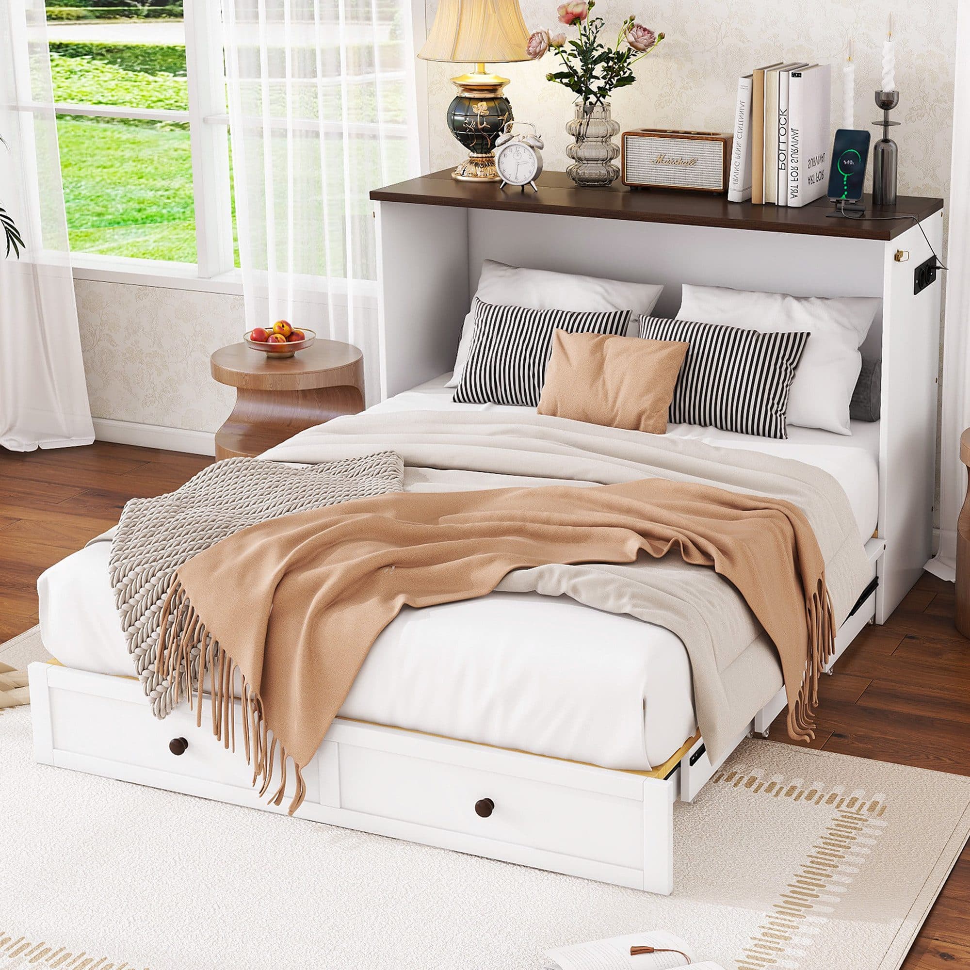 Flieks Schrankbett Umwandelbares Doppelbett Weiß mit Schublade - Bild 2