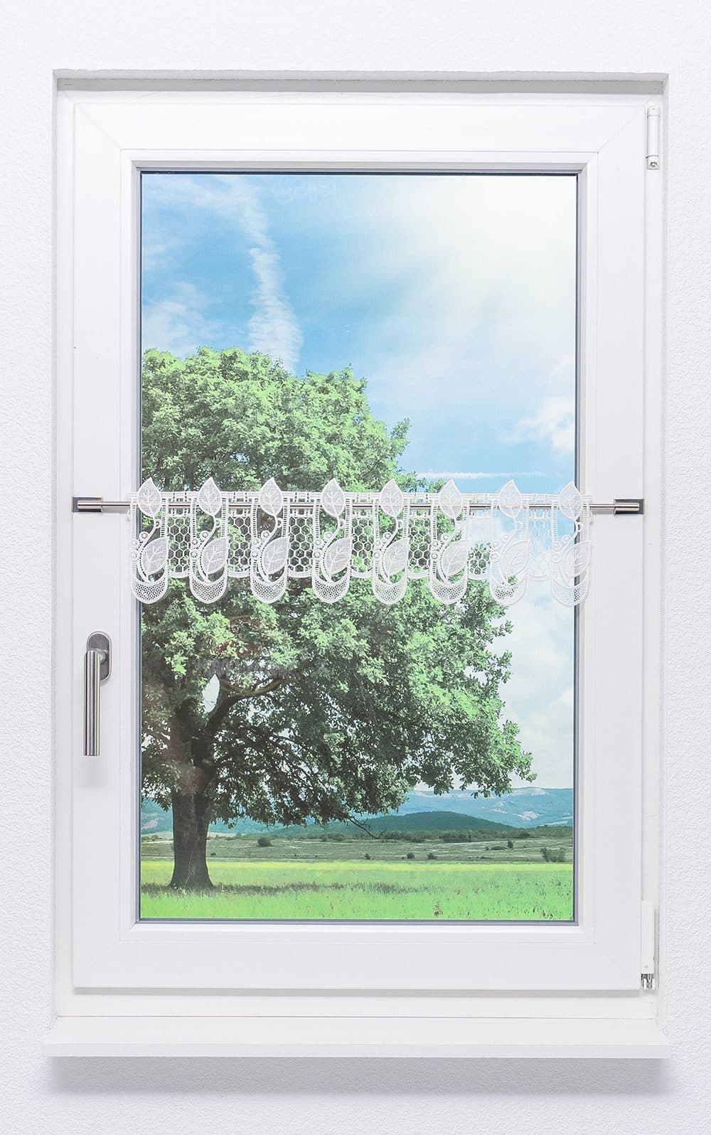 Plauener Spitze® Scheibengardine Blättergirlande Transparent Weiß - Bild 2