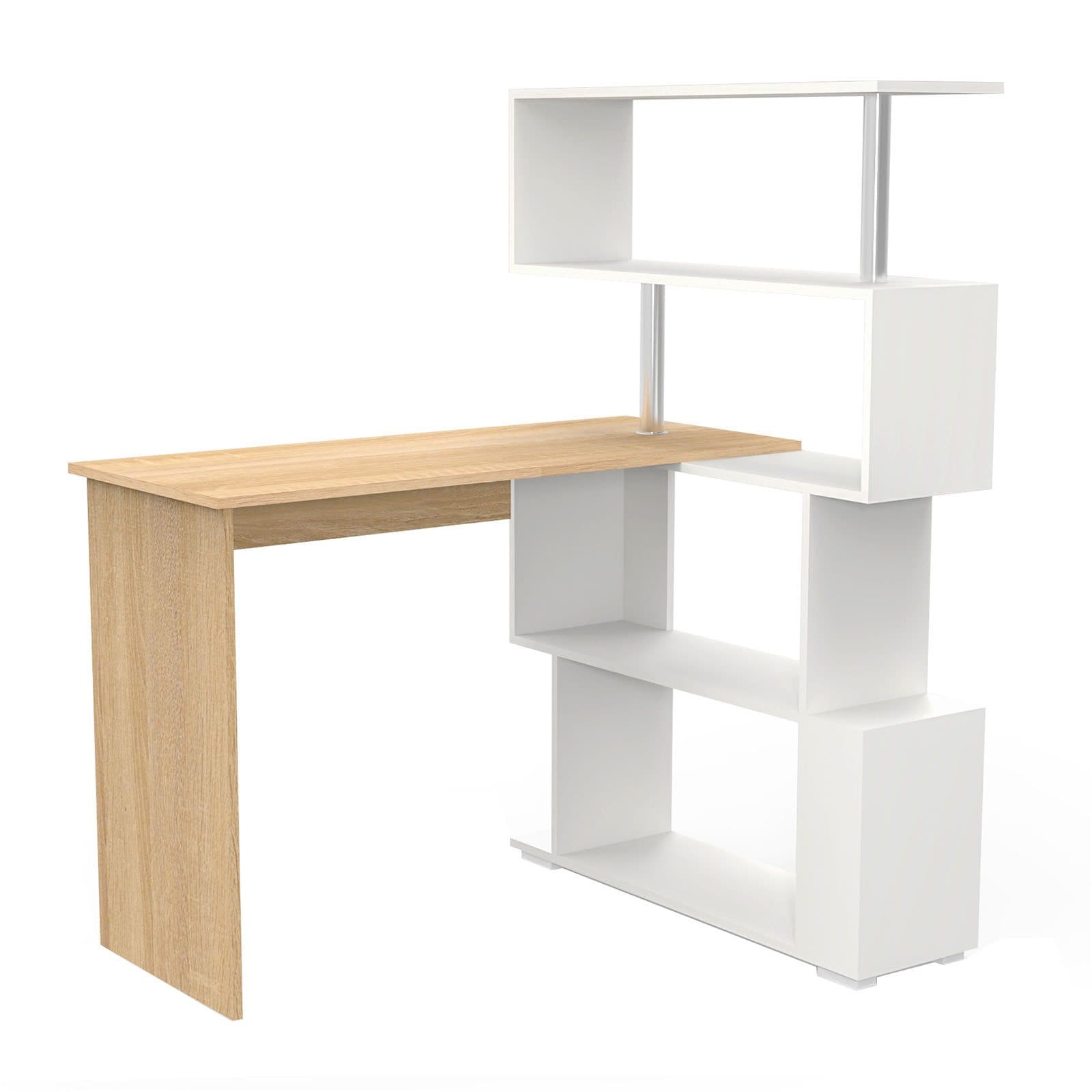 Mondeer Eckschreibtisch mit drehbarem Bücherregal Weiß Braun - Bild 2