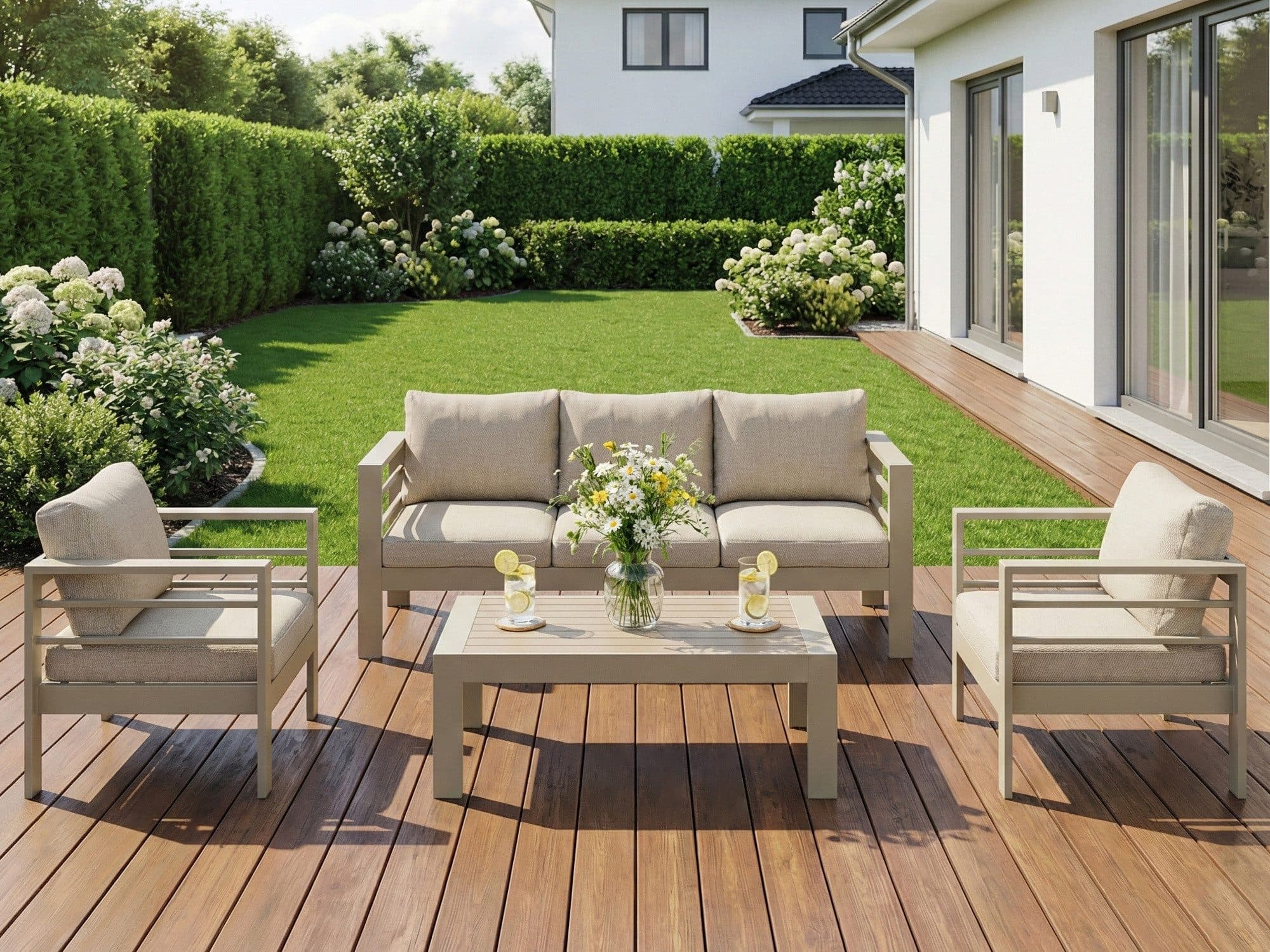 MeXo Gartenlounge-Set 4-tlg. Aluminium Beige mit Tisch - Bild 2