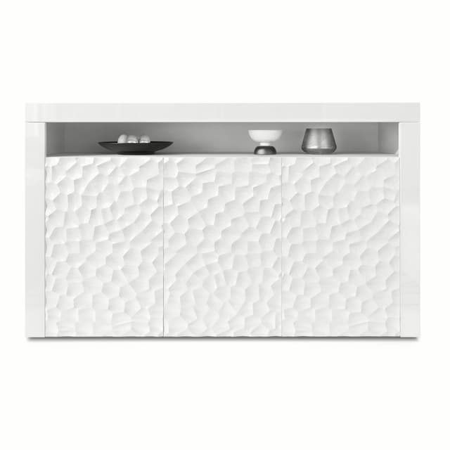 Vladon Sideboard Valencia 3D Weiß Matt&Glänzend mit 3 Türen