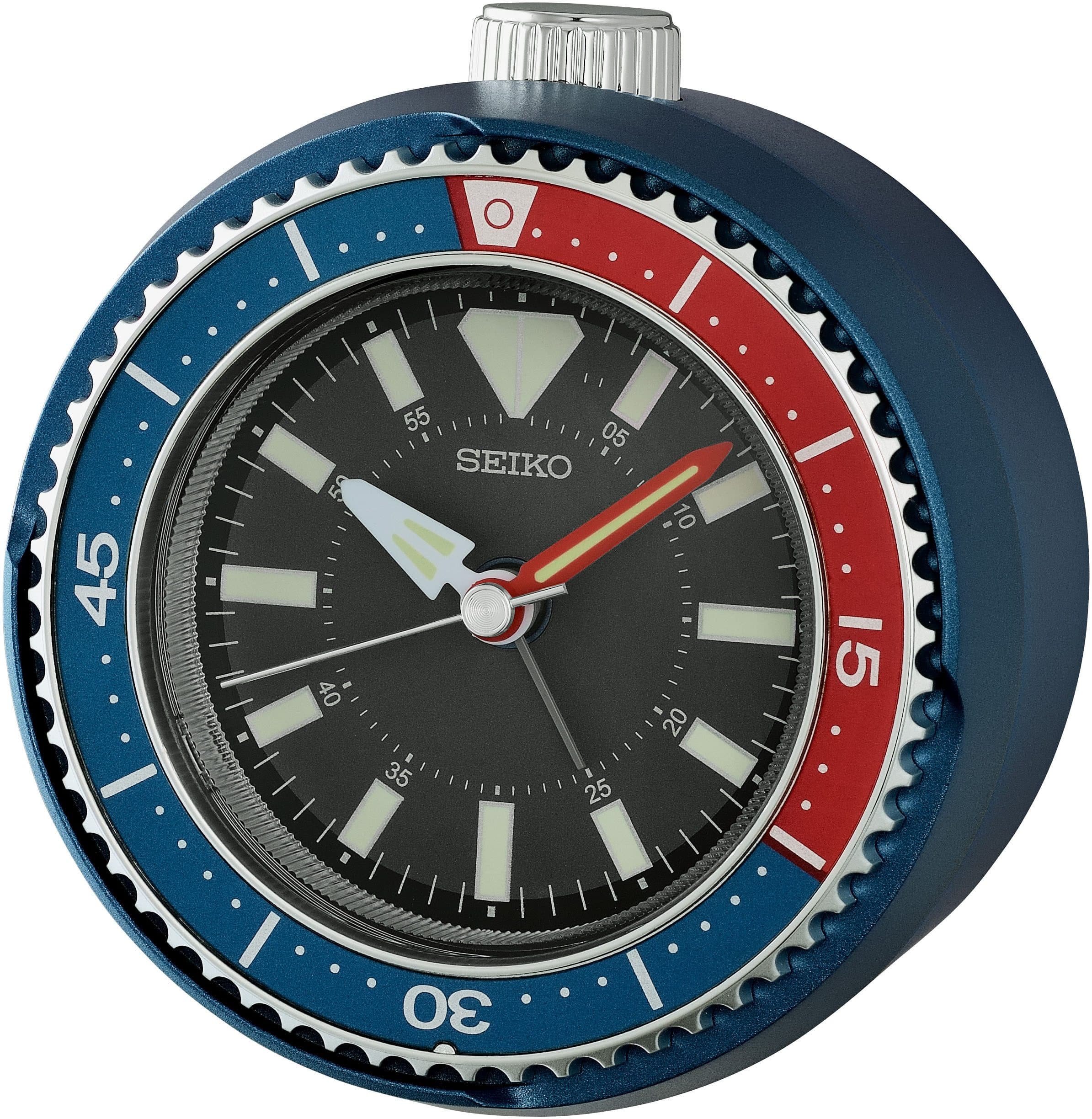 Seiko Quarzwecker mit Leuchtzeiger und Schlummerfunktion Blau-Schwarz