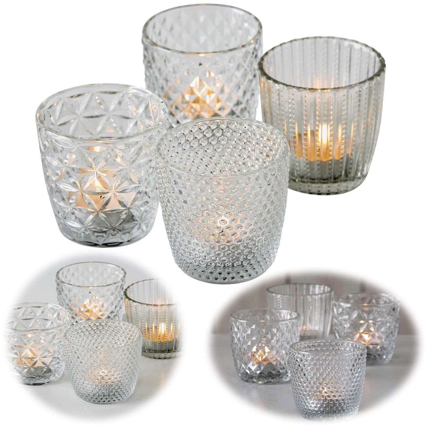 LS-LebenStil Teelichthalter 4er Set Retro Weiß Klar Glas - Bild 2