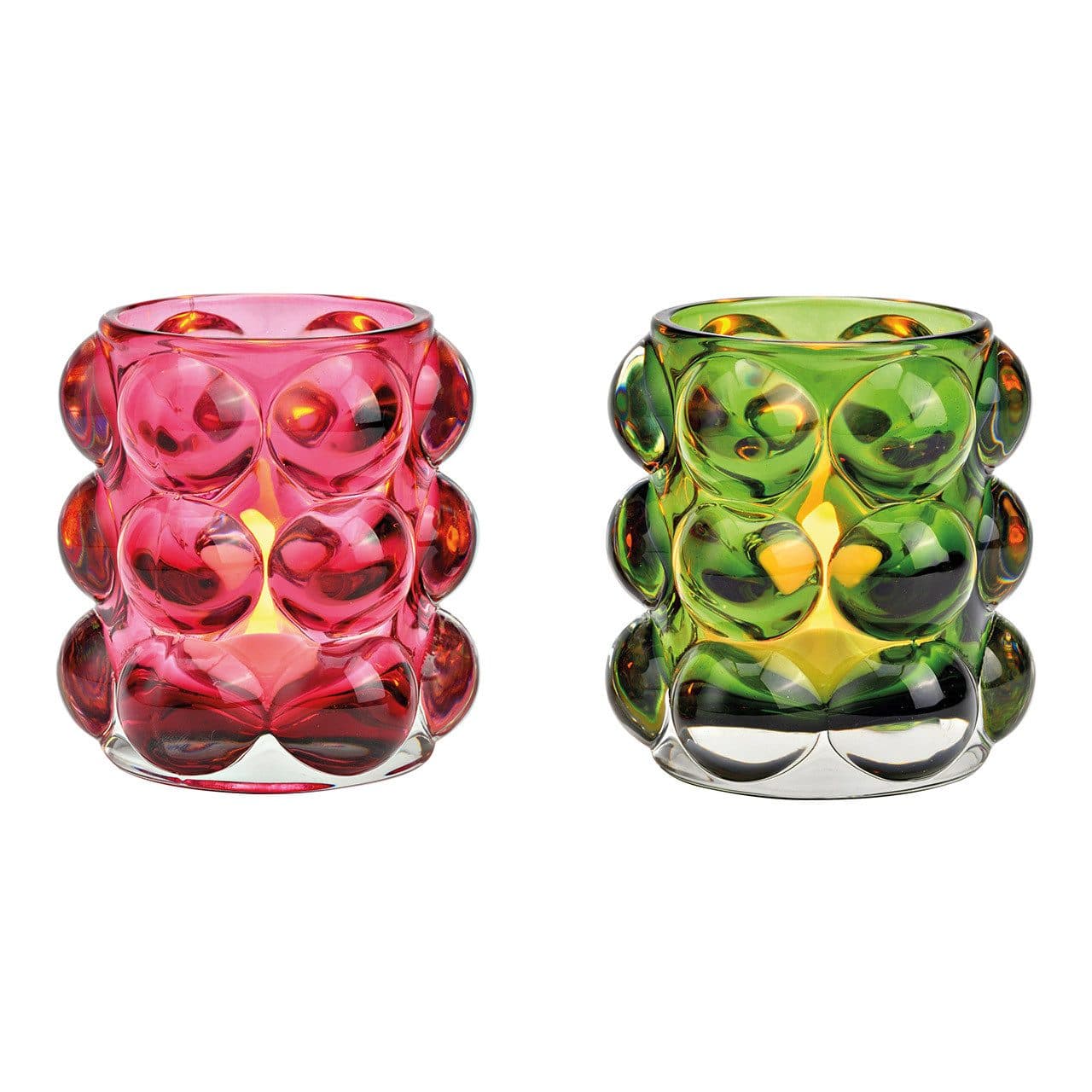 Wurm Windlicht Bubble Glas Pink/Grün