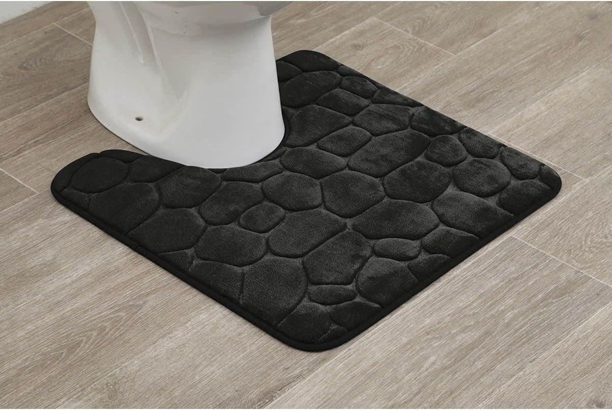 LikeKa WC-Vorleger Schwarz mit Ausschnitt Memory Foam Badteppich