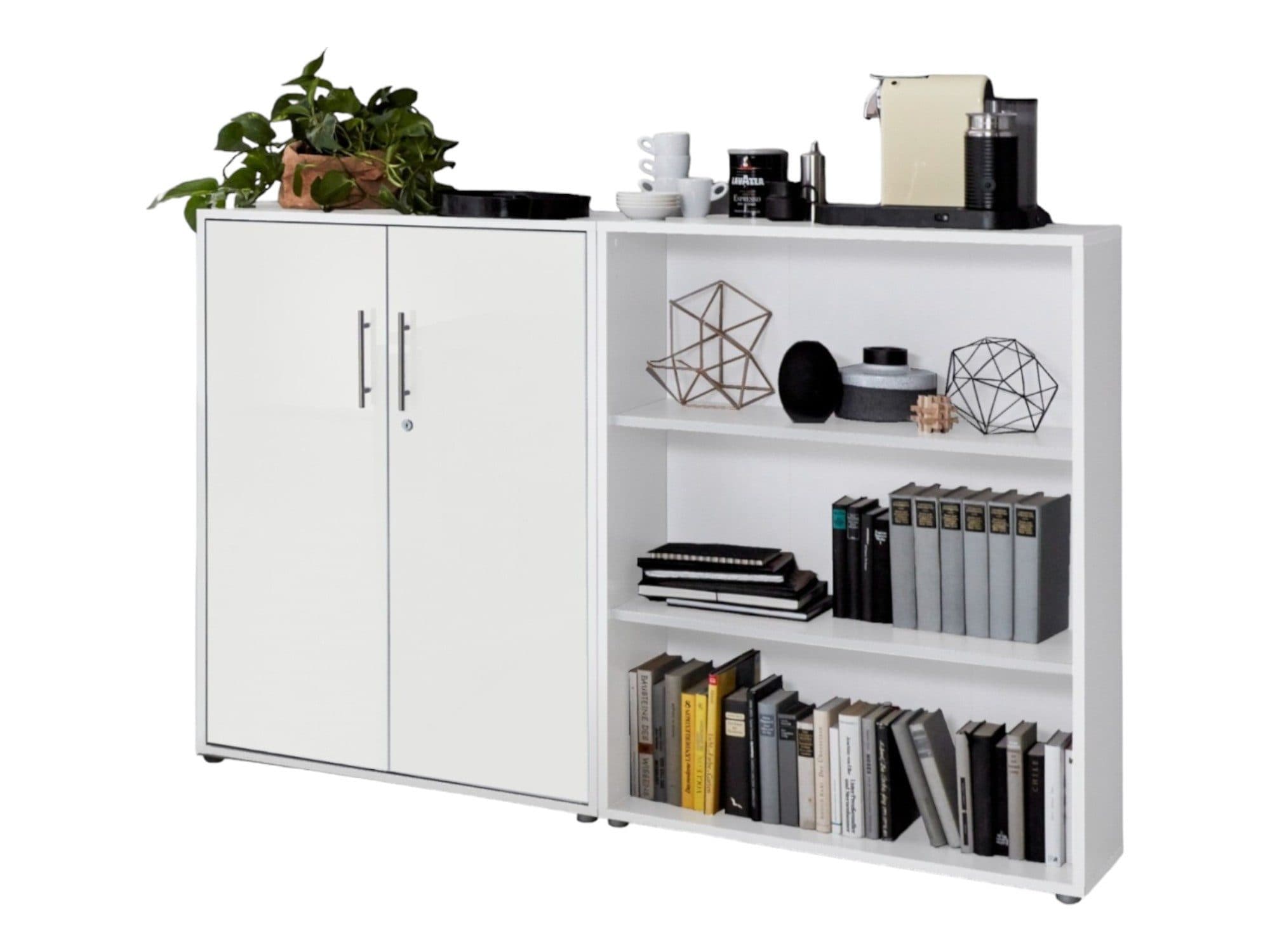 BMG Möbel Aktenschrank Office Edition Set Weiß/Grau Hochglanz