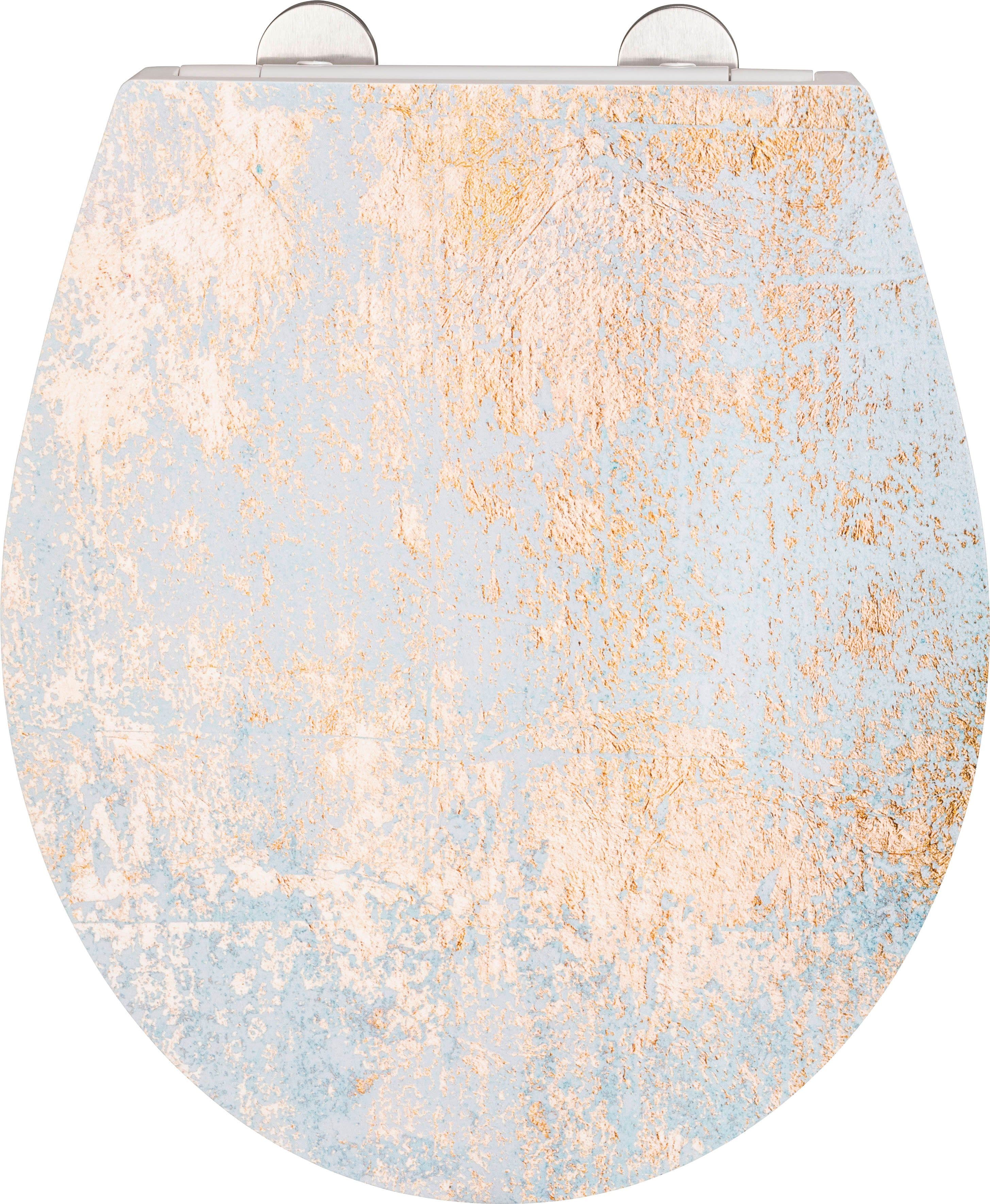 WENKO WC-Sitz Agate, mit Relief, aus antibakteriellem Duroplast, hellblau/gold - Bild 2