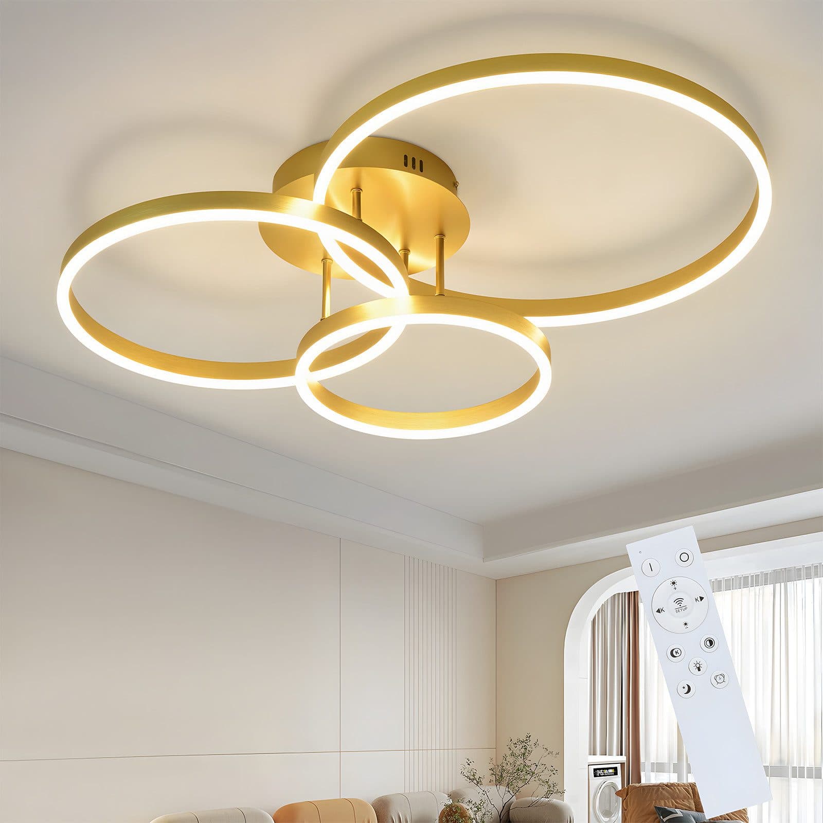 Nettlife LED Deckenleuchte Dimmbar Gold 2 Ring Acryl 46W 59CM Modern - Bild 2