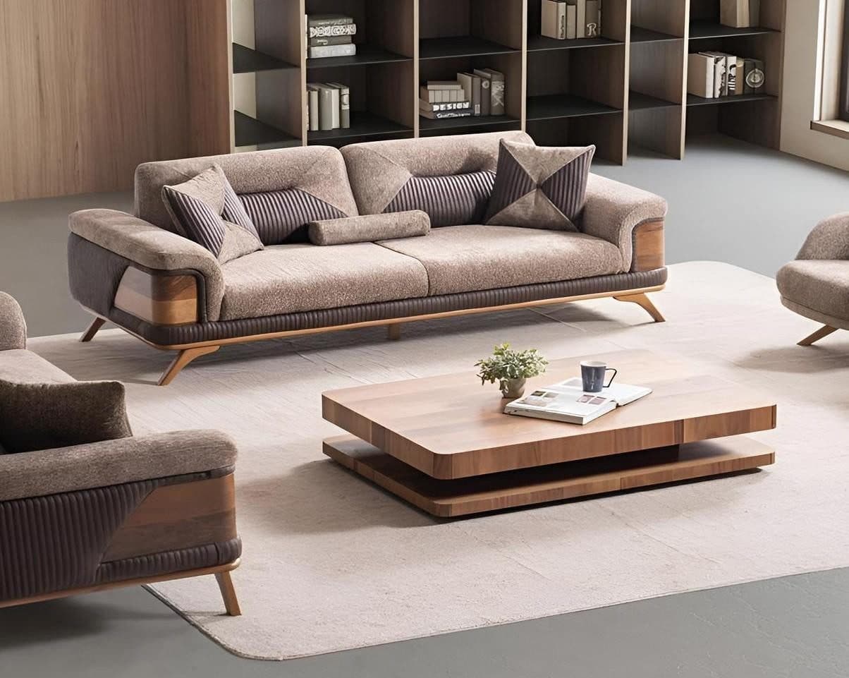 JVmoebel 3-Sitzer Sofa Braun Moderner Holzrahmen