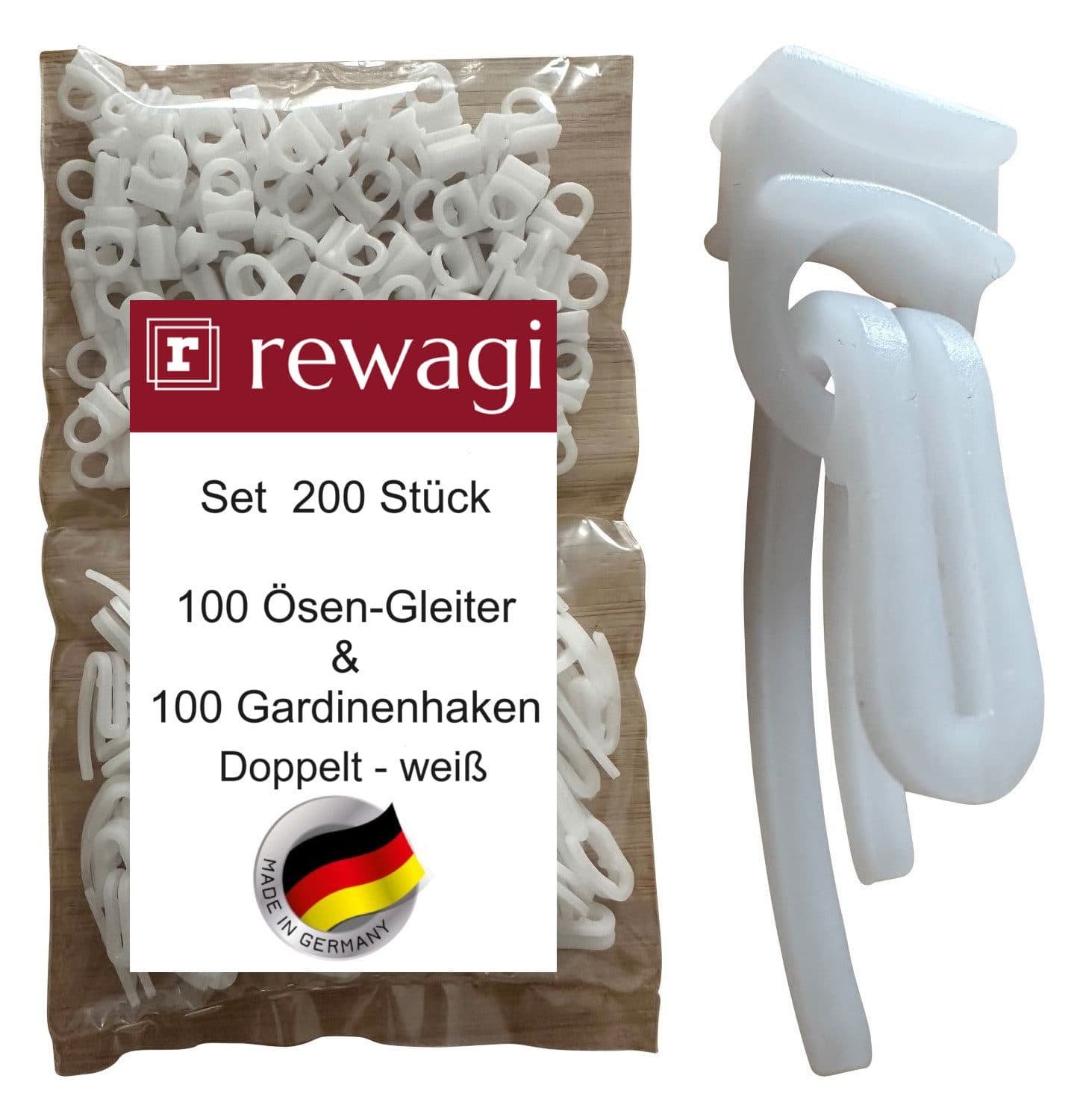 rewagi Gardinengleiter Set 200-tlg. Weiß Kunststoff Steckhaken Ösengleiter - Bild 2