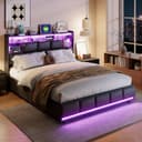 PXloue Polsterbett Modernes Bett mit LED-Beleuchtung und Regal Bild 2