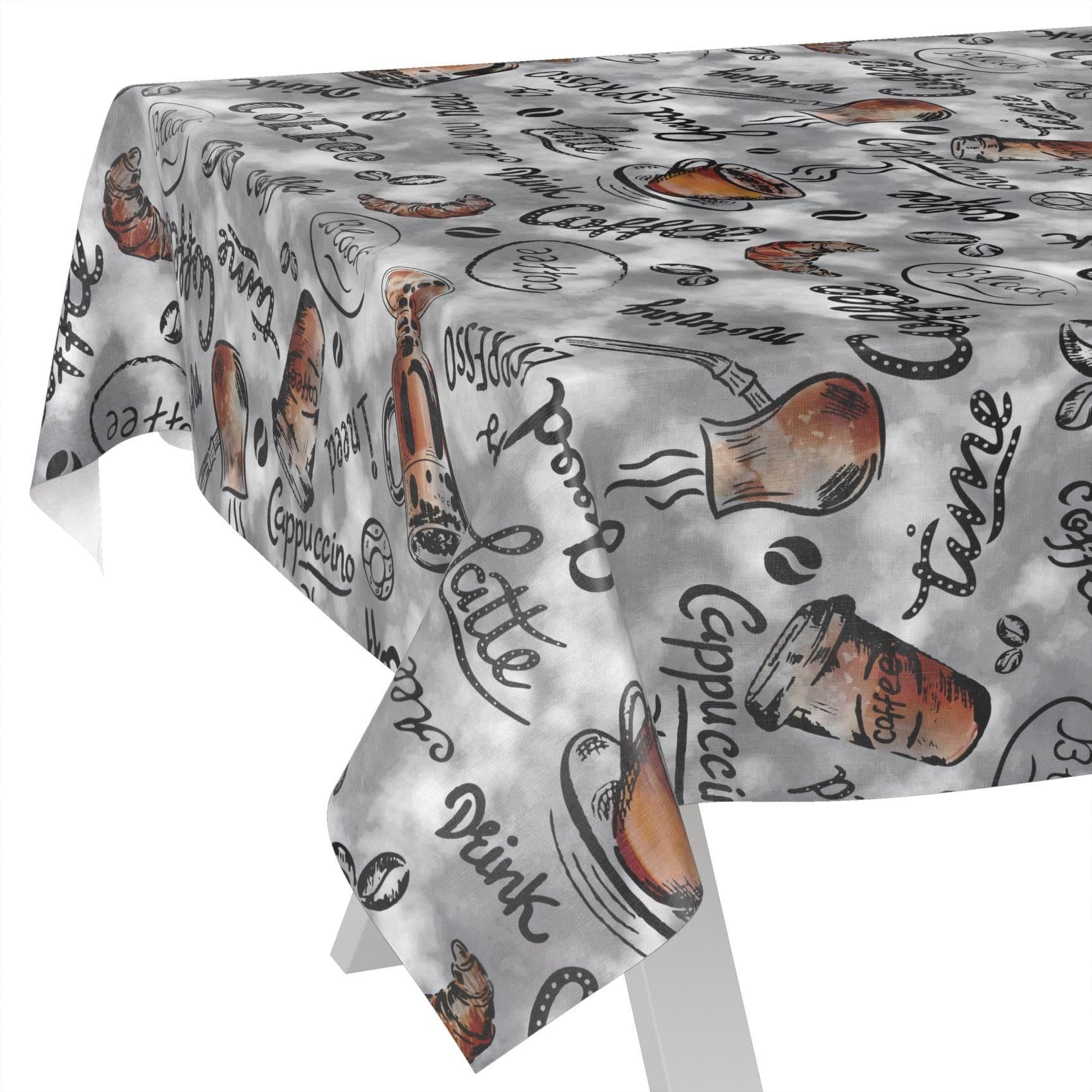 ANRO Wachstuch Tischdecke Grau Braun Kaffee-Motiv Abwaschbar - Bild 2