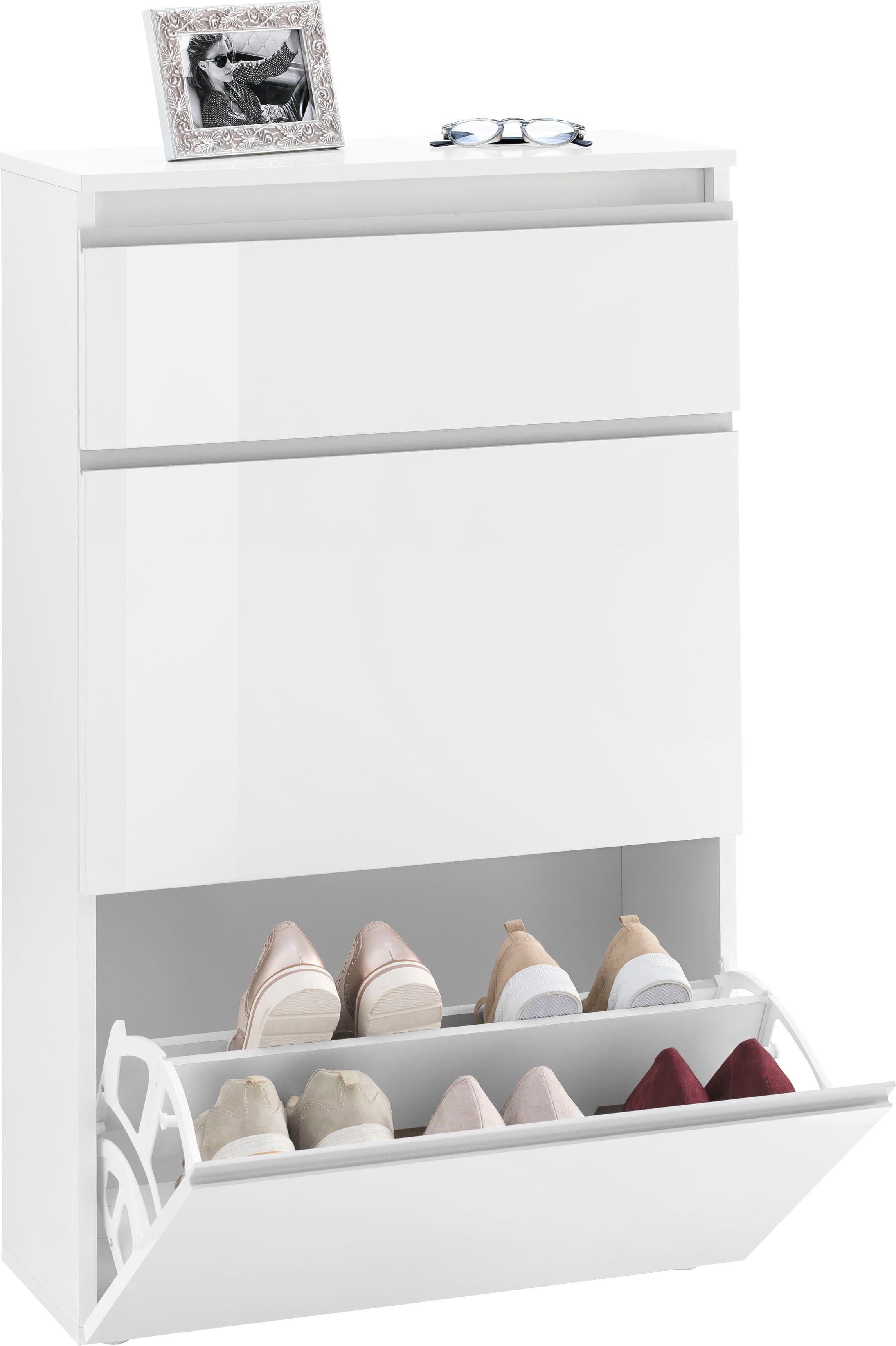 HOME AFFAIRE Magic Schuhschrank Weiß Hochglanz 3 Klappen - Bild 2
