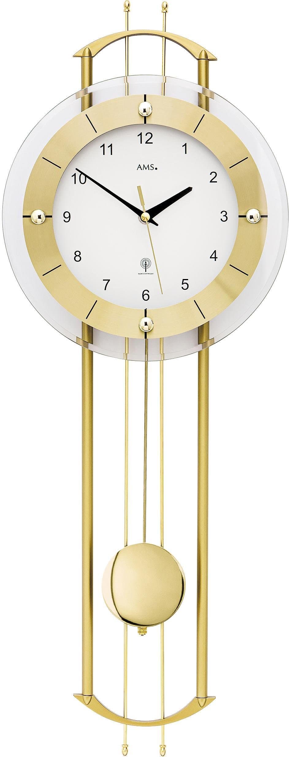 AMS Funk-Pendelwanduhr F5257 Gold Metall/Kunststoff