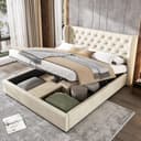 REDOM Polsterbett mit Stauraum und Matratze Beige Samt Bild 2