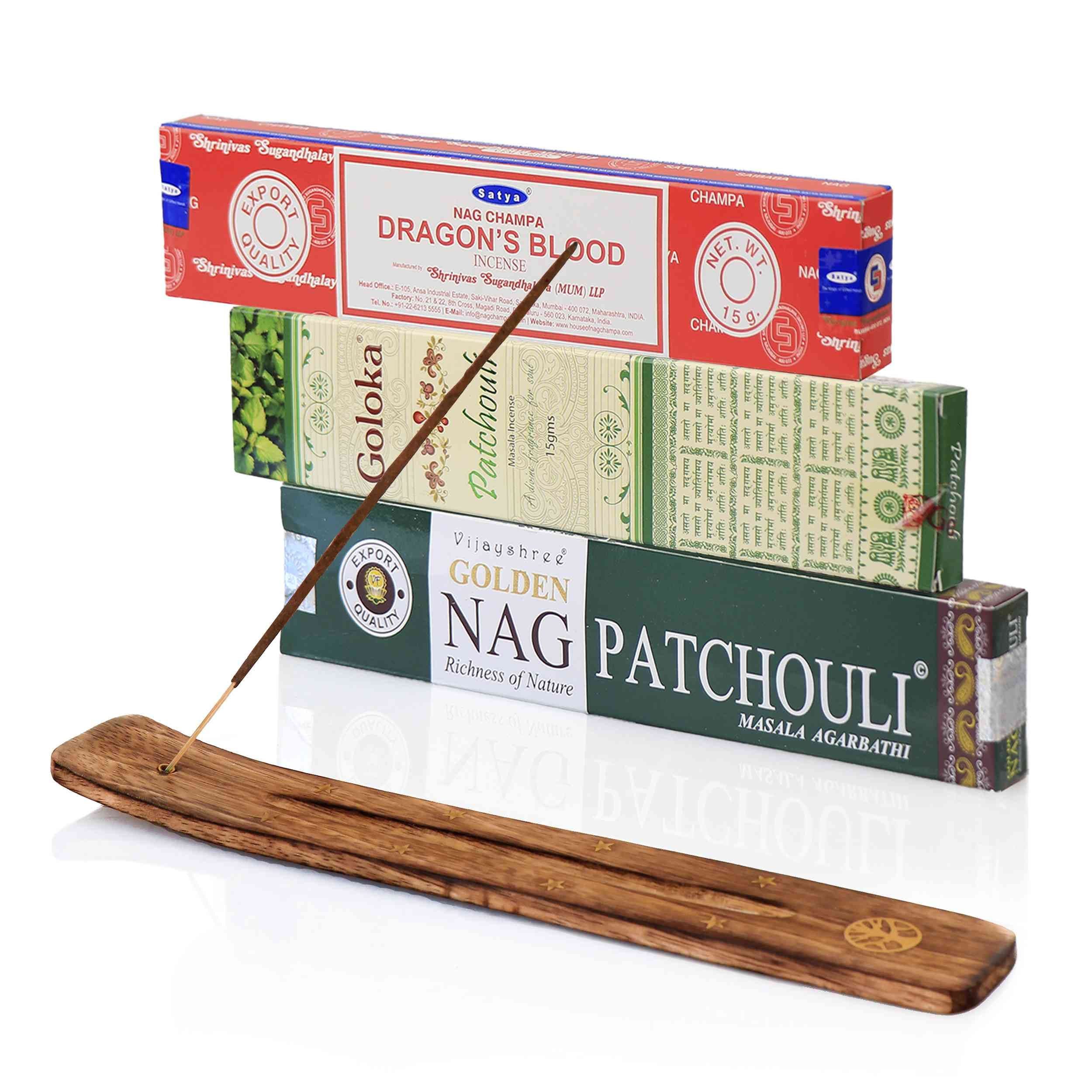 NKlaus Räucherstäbchen Set Patchouli & Dragon Blood Duftmix + Halter