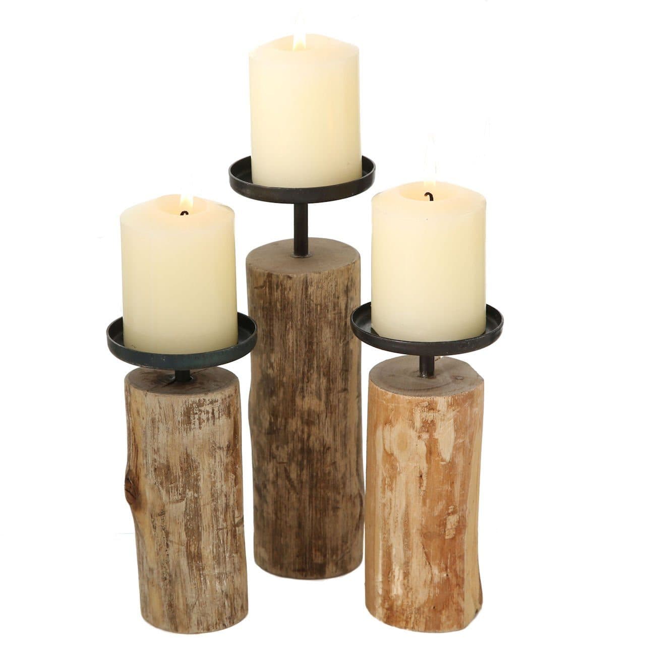 Spetebo Tischkerzenhalter 3er Set Eukalyptus Holz Metall - Bild 2