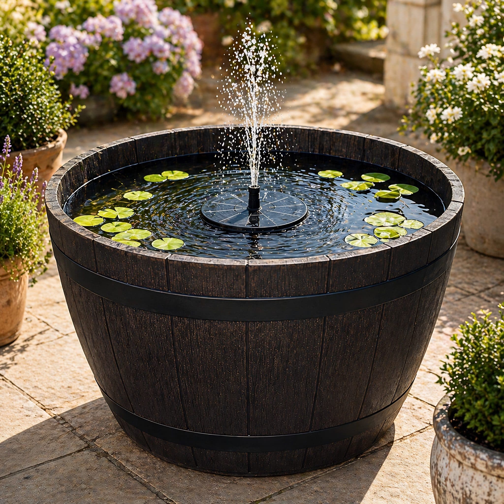 matches21 HOME & HOBBY Solar Brunnen Set 51 cm Schale Holzoptik Braun - Bild 2