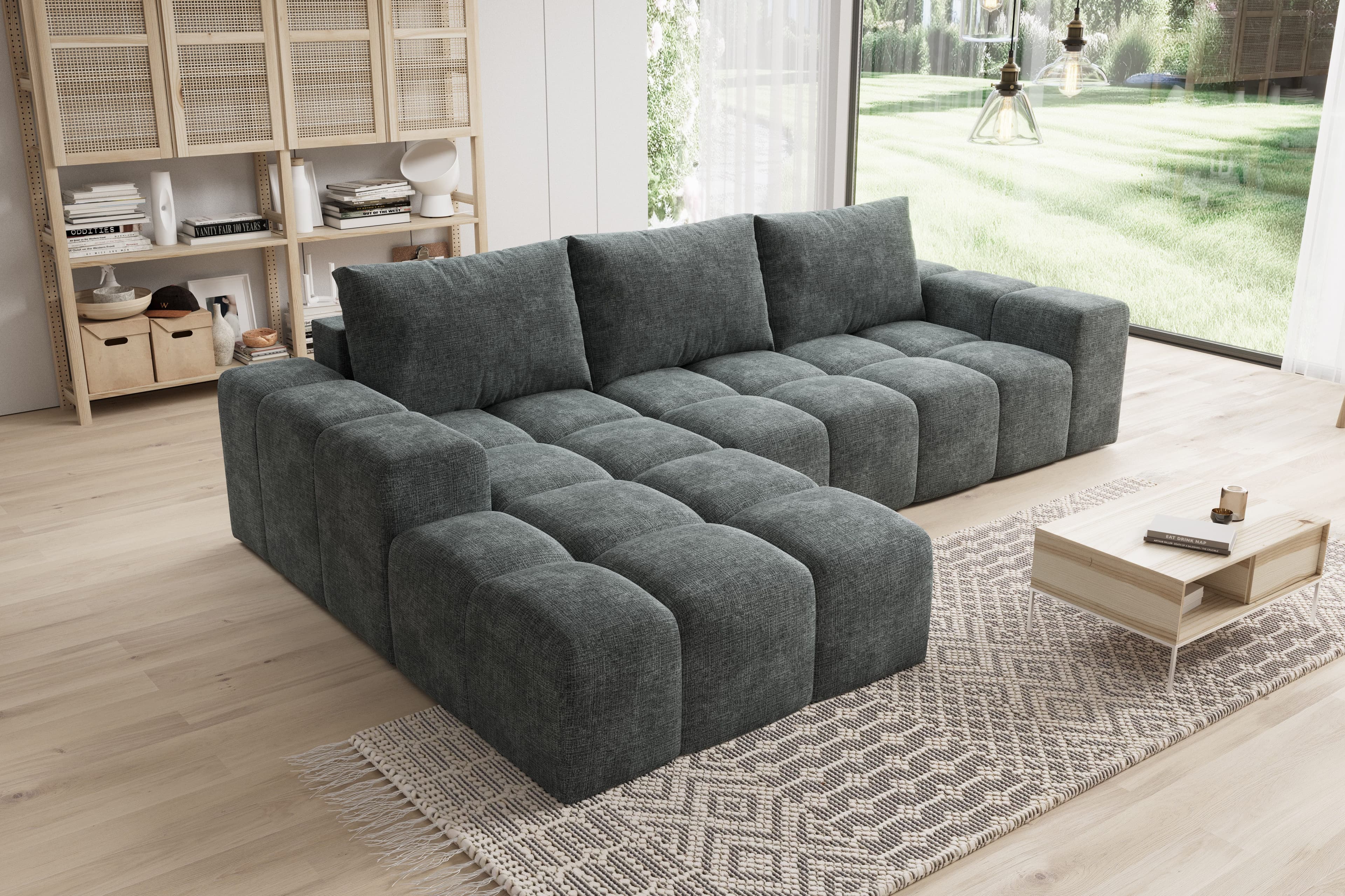 PROMETO Ecksofa Cento L-Form Grau Teddy-Bouclé