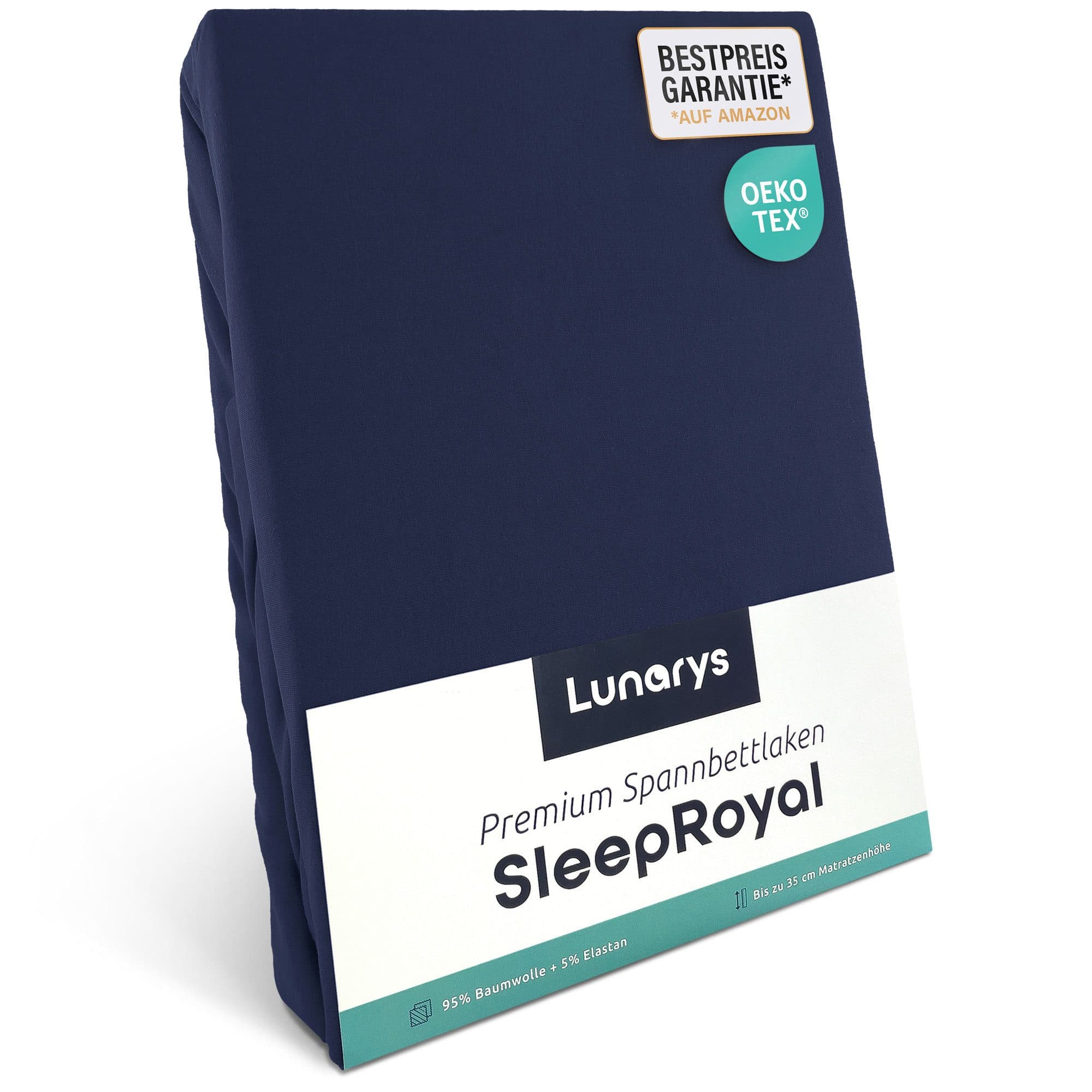 Lunarys SleepRoyal Spannbettlaken Jersey-Elasthan Dunkelblau 90x200 cm - Bild 2