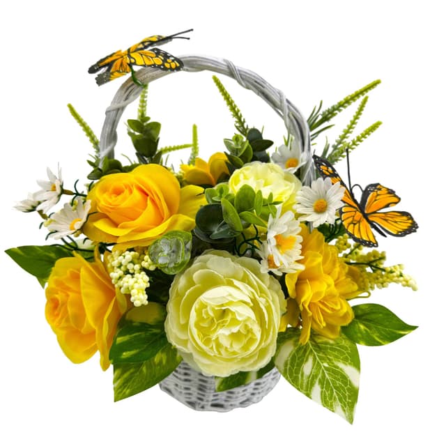 Kunstblumenstrauß Online-Fuchs: Rattan-Korb mit LED Lichtern & Timer