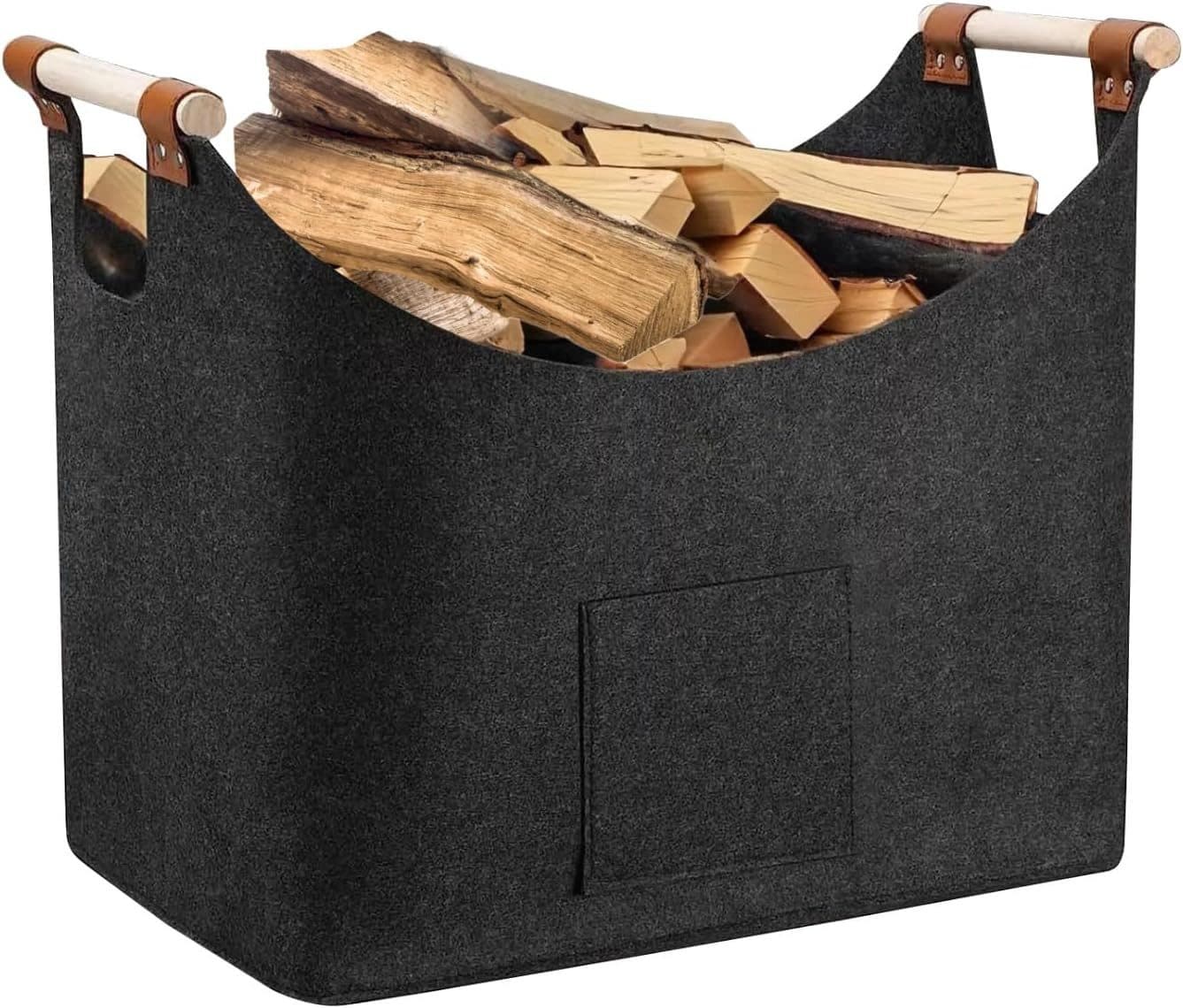 PFCTART Kaminholzkorb Filz grau faltbar mit Holzgriffen - Bild 2