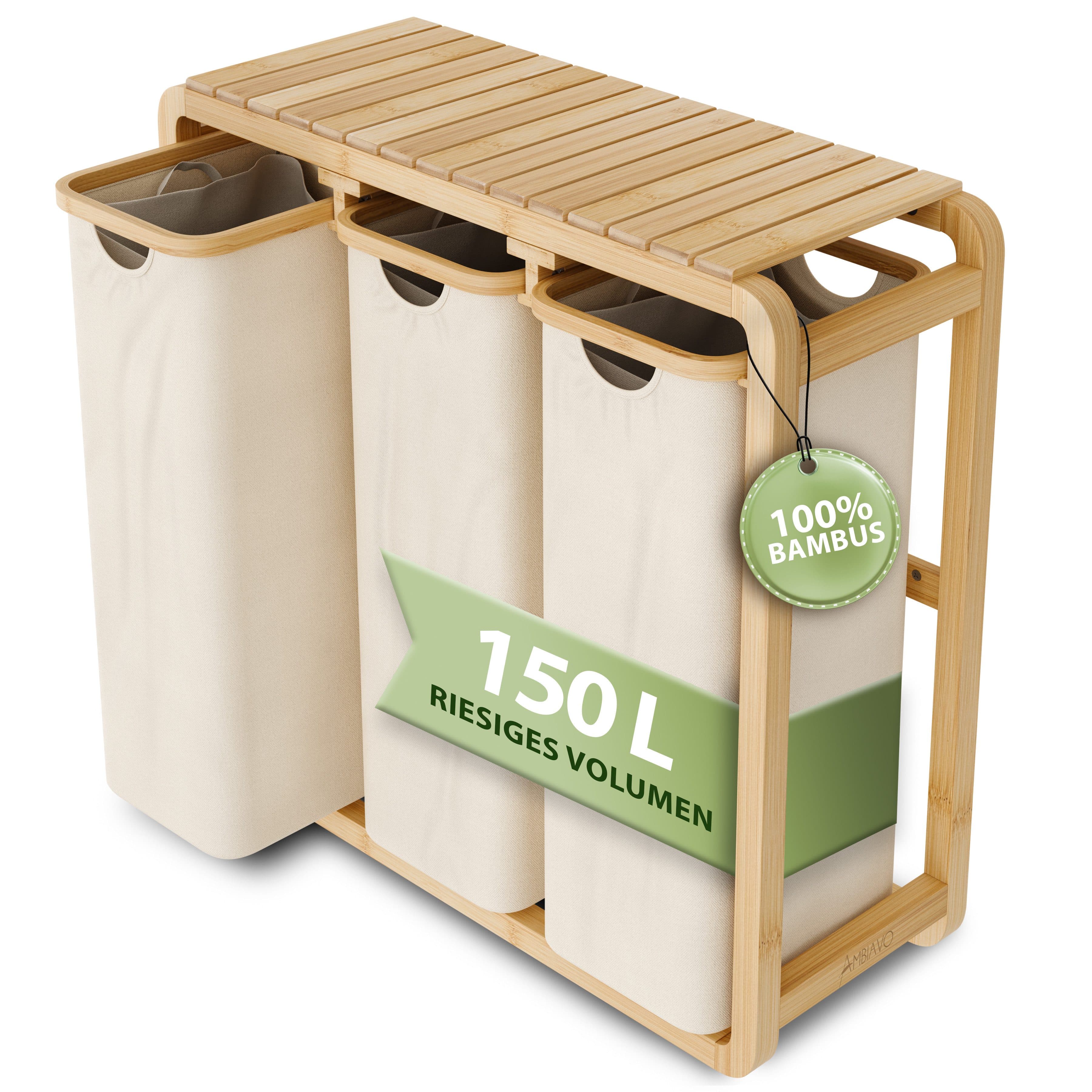 AMBIAVO Wäschekorb 3 Fächer 150 L Beige - Bild 2