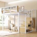 MODFU Hochbett 140x200 mit Regal & Leiter, Weiß, Metall Bild 2