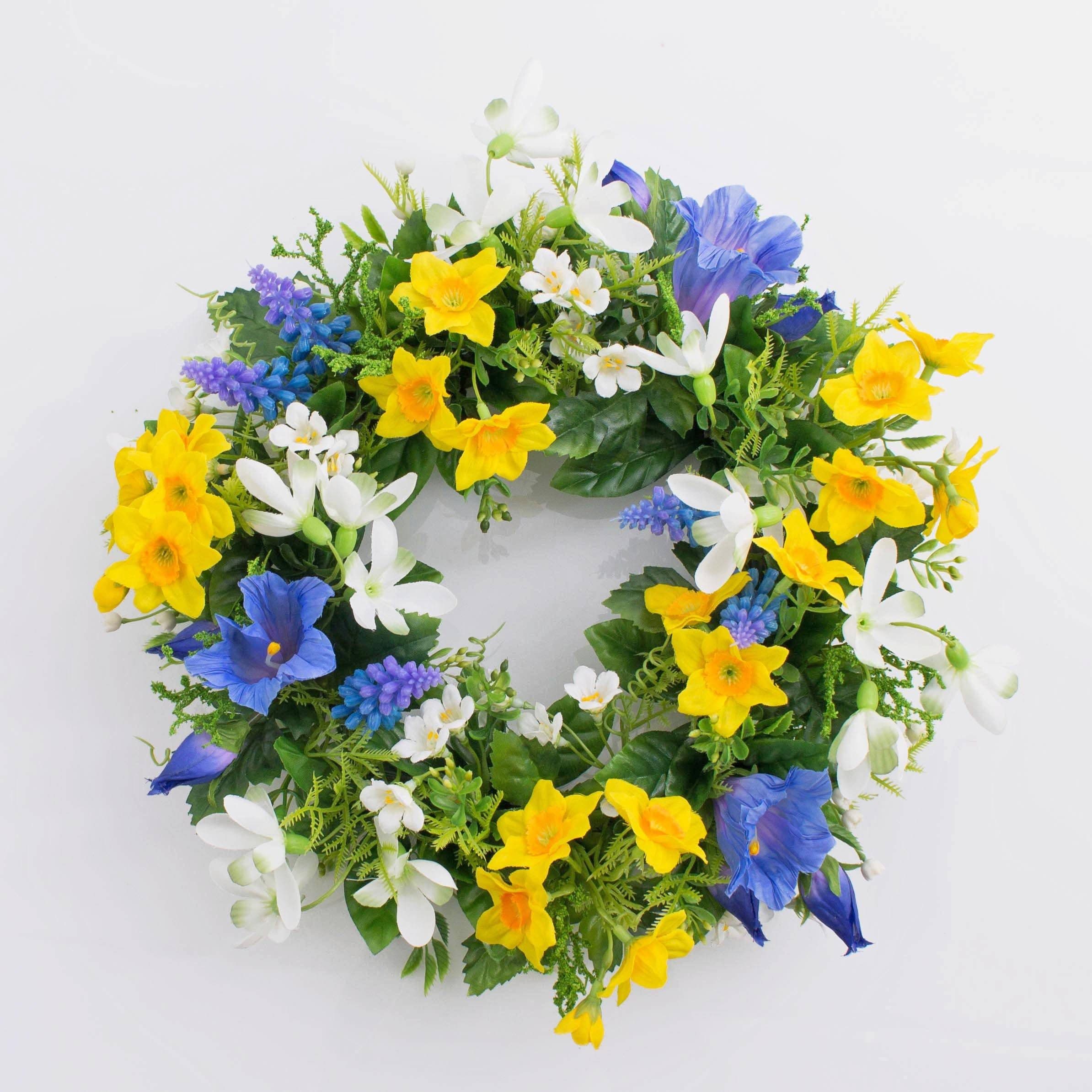 artplants Kunstkranz Frühlingskranz Filippa Gelb Blau - Bild 2