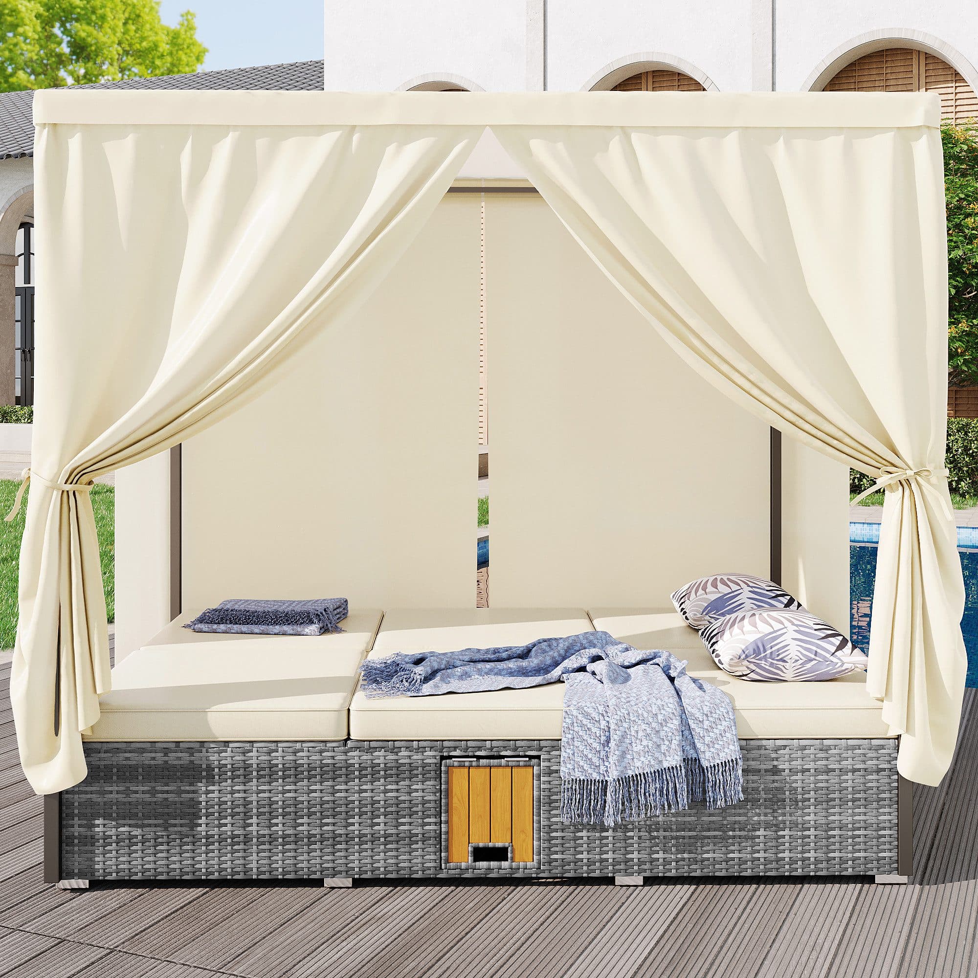 Celya Gartenliege Doppelbett Beige Rattan - Bild 2