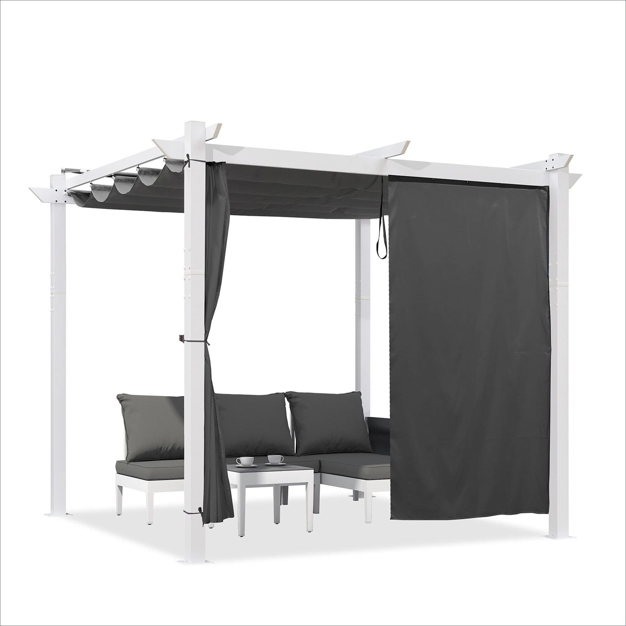 PURPLE LEAF Pergola Pavillon mit Schiebedach und Seitenvorhang Grau/Weiß - Bild 2