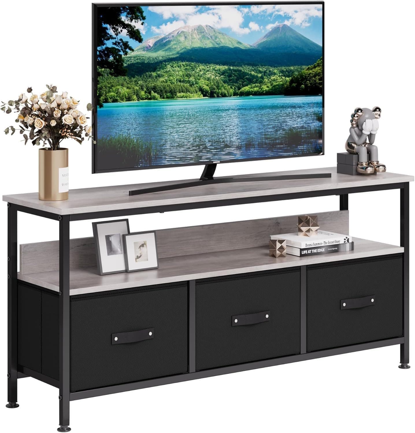 GarveeMore TV-Schrank Grau mit Schubladen und Regalen - Bild 2