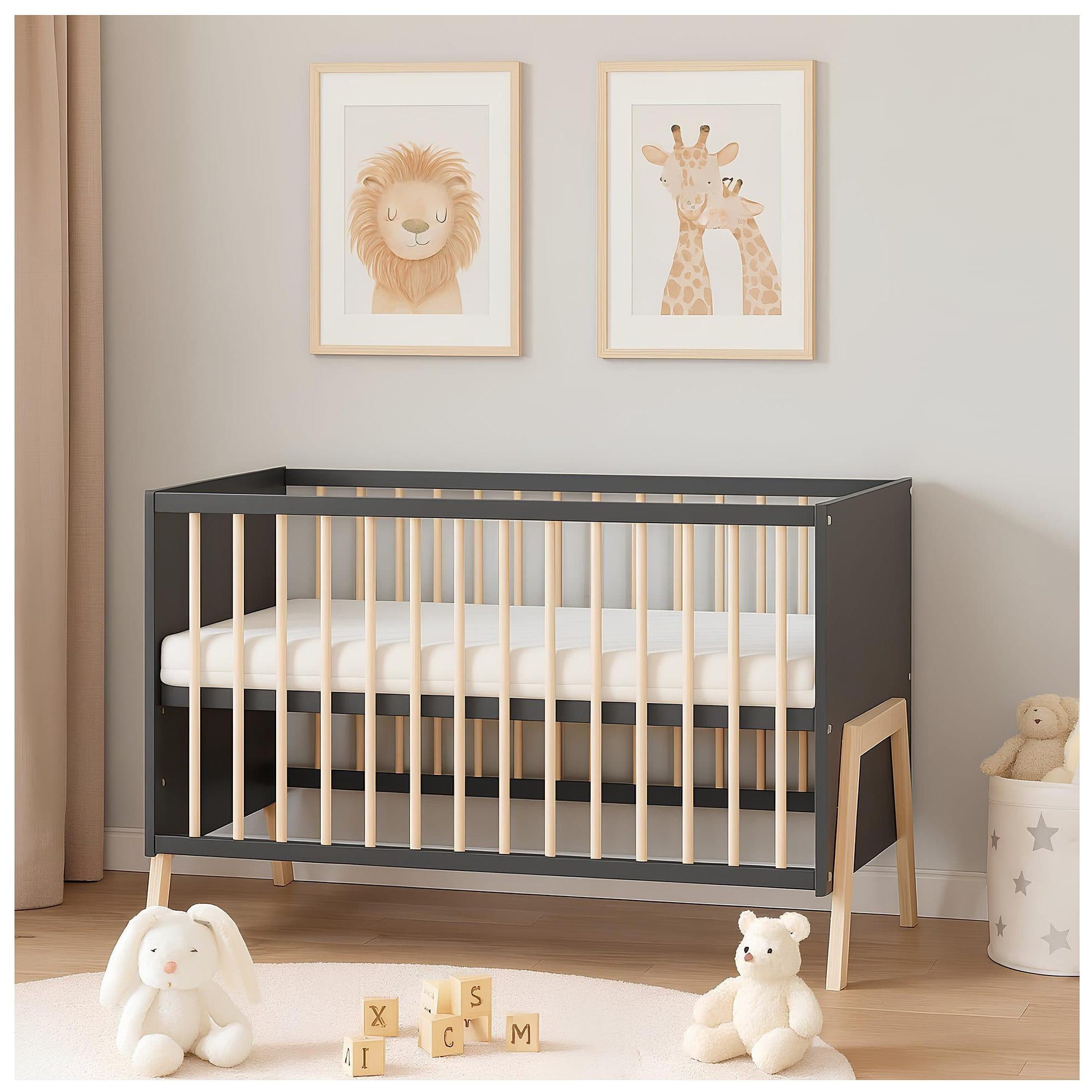 Baby-Delux Babybett Juna Anthrazit Kiefer, Kinderbett 60x120 Schutzgitter Matratze - Bild 2