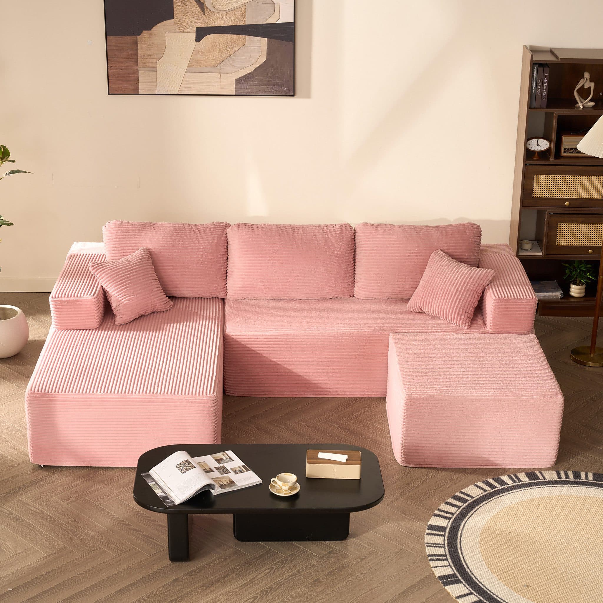 LITBIRD Ecksofa U-förmig Rosa Cordstoff Schlafsofa - Bild 2