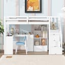 Flieks Hochbett mit Schreibtisch und Stauraumtreppe Weiss Bild 2